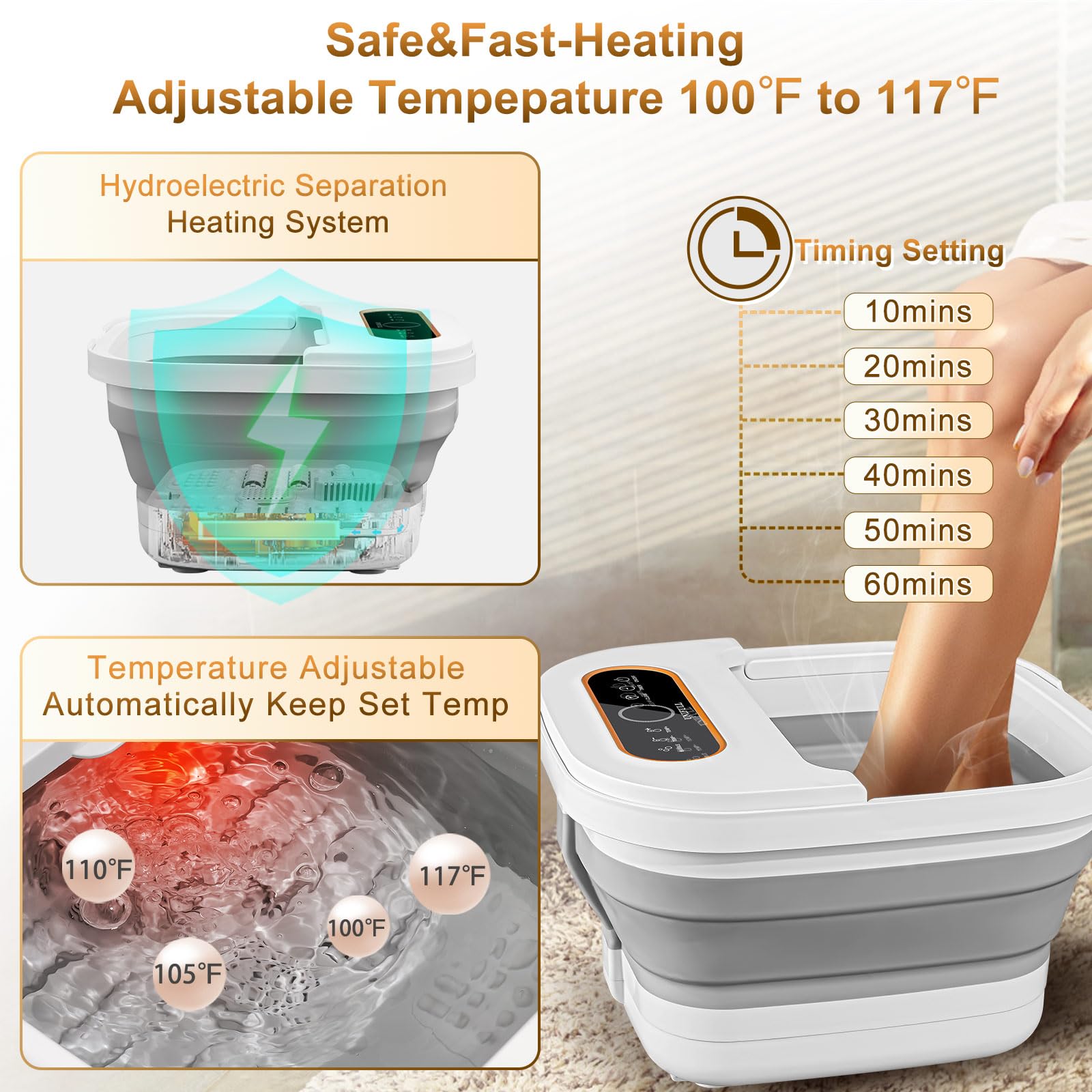 Collapsible Foot Spa Bath with Heat & Massage - Touch Screen & Remote Control, Adjustable Temperature, Timer, Bubble Function - Perfect for Relaxation, Pedicure & Home Spa Therapy