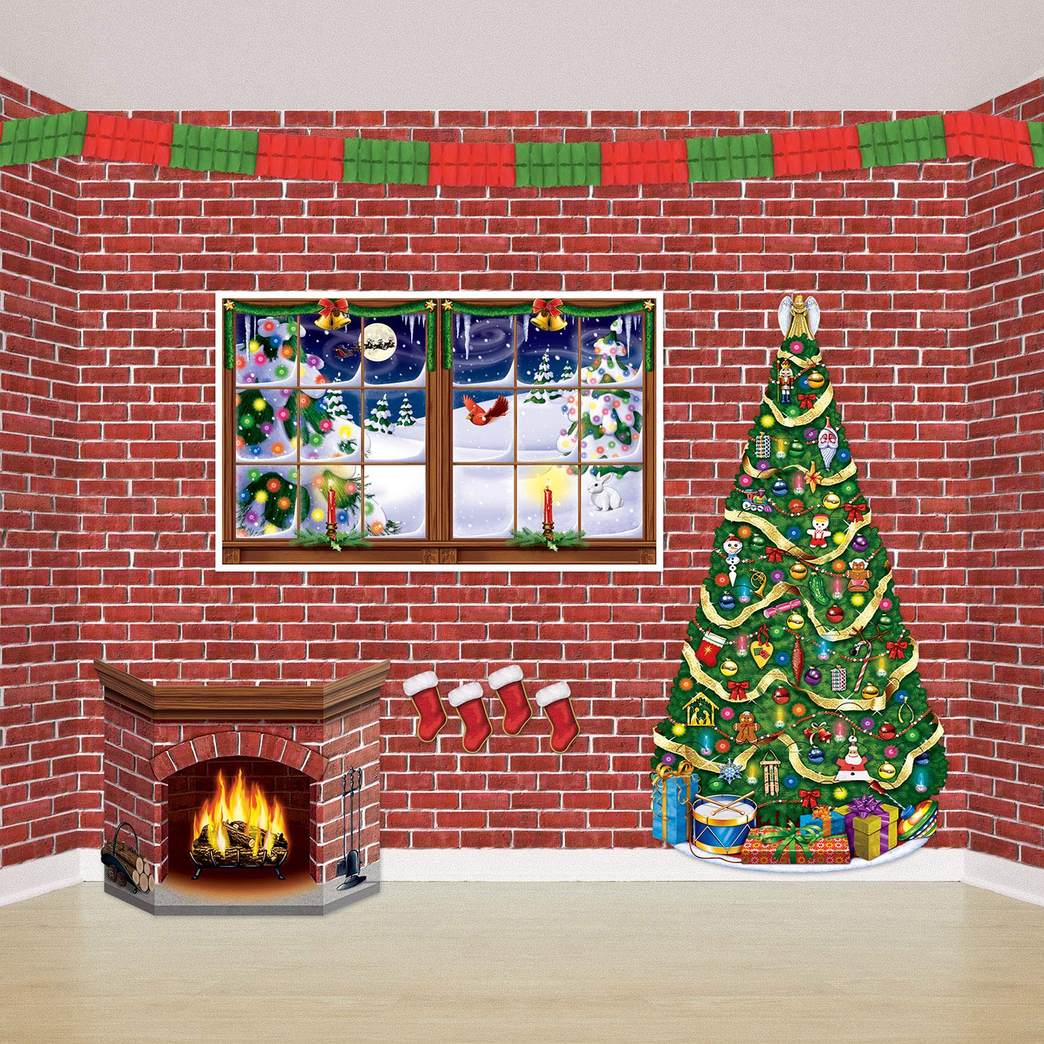 Beistle Brick Wall Backdrop 4' x 30' - 2 Pack Photo Background for Christmas Party, 1920s Themed Events & Photography | Easy-to-Install Wall Covering for Home Decor, Birthday Parties & Studio Shoots