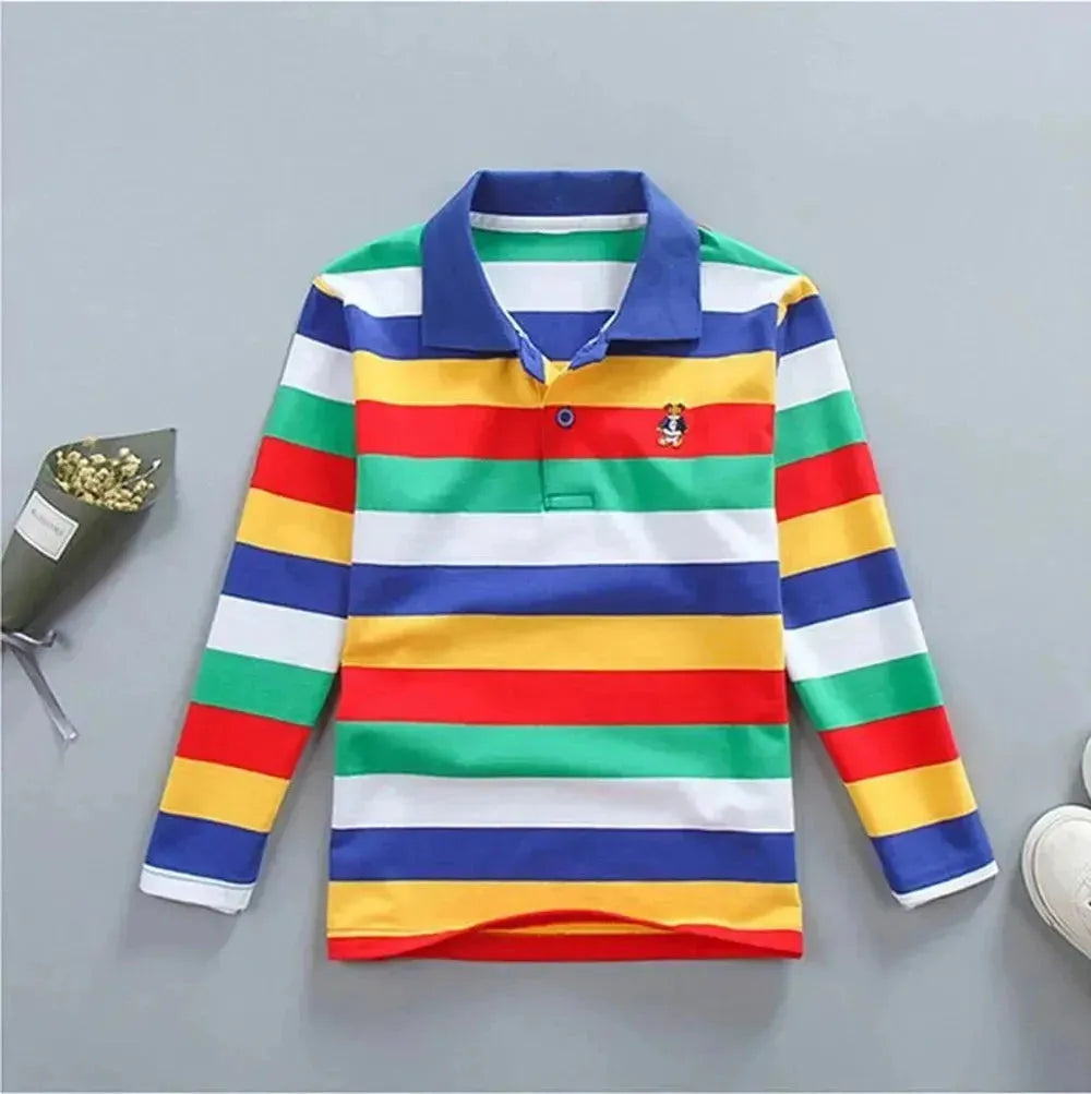Kids Striped Logo Polo Shirt - Comfortable Cotton Casual Wear for School & Play | Perfect for Boys & Girls