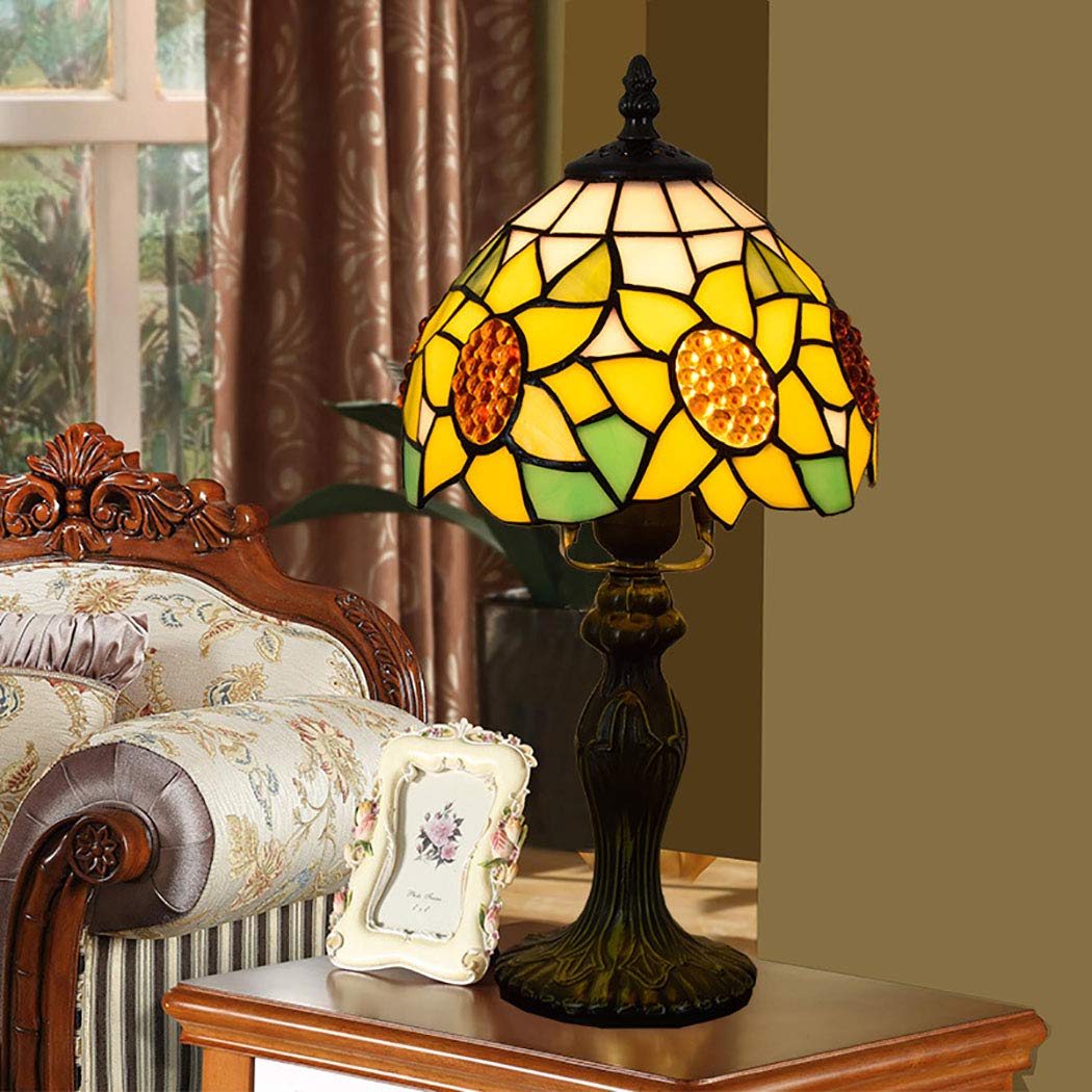 8-Inch Tiffany Style Sunflower Table Lamp - Warm Light Antique Bedside & Desk Lamp for Living Room, Bedroom, Coffee Table - Perfect for Reading, Relaxing & Home Decor