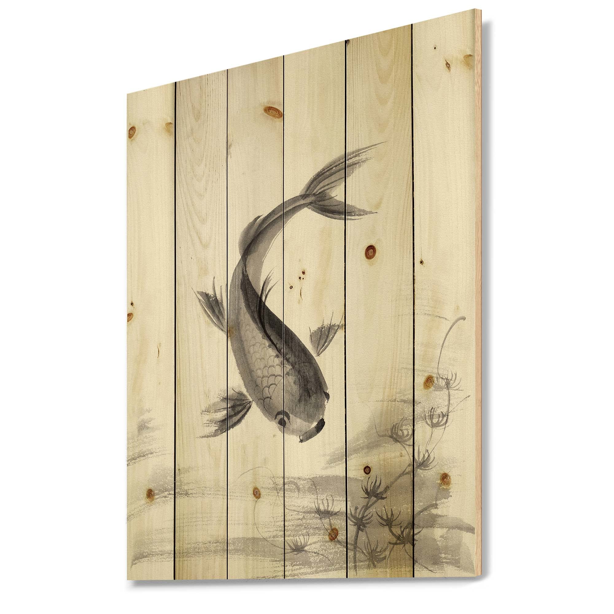Vintage Nautical Fish Wood Wall Art - Black & White Coastal Decor, Large Animal Wall Panels Printed on Natural Pine Wood - Perfect for Beach House, Living Room, or Office Decor