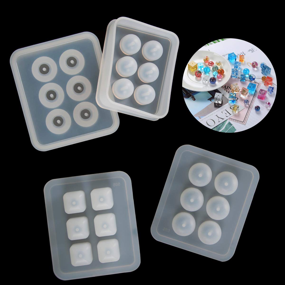Suhome 12PCS Silicone Resin Bead Molds for Jewelry Making - Cabochon Gem Molds with Holes for DIY Earrings, Pendants, Bracelets & Necklaces - Perfect for Epoxy Resin Crafts, Handmade Jewelry & DIY Gifts