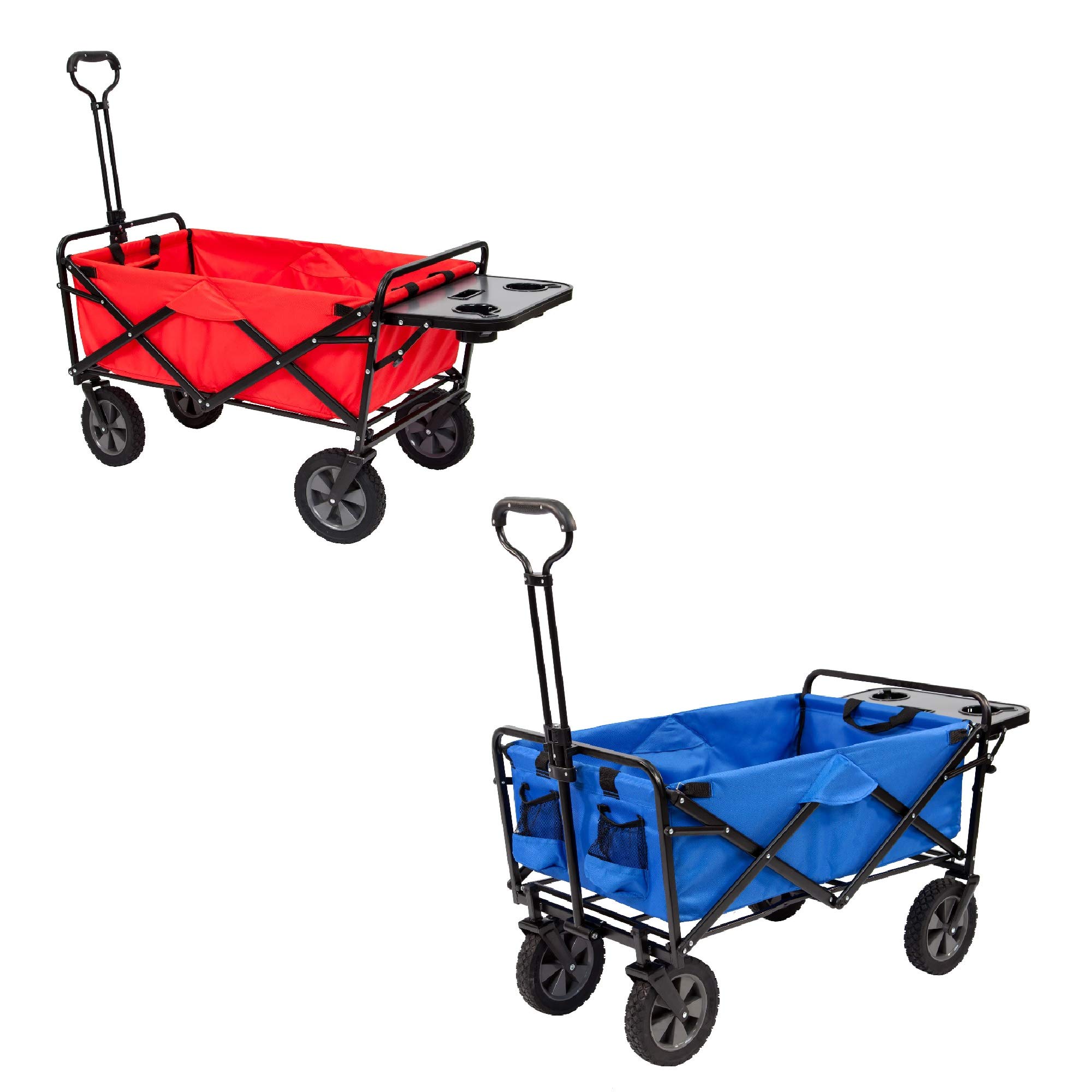 Mac Sports Folding Outdoor Utility Wagon Cart with Table - Heavy Duty Garden Cart for Camping, Beach, Picnic & Groceries (Red & Blue)
