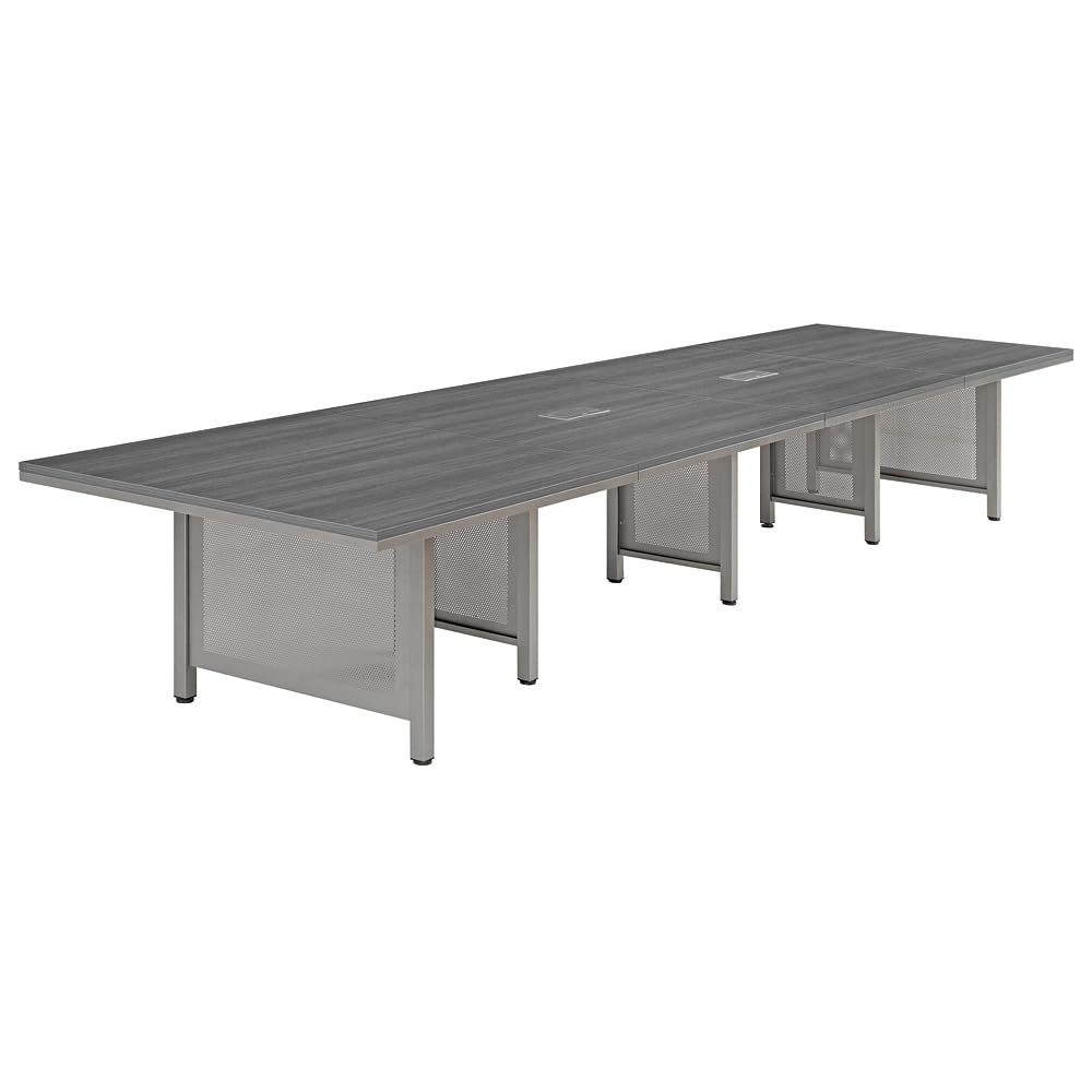 16' Expandable Conference Table - Warm Ash Laminate Office Meeting Table with Steel Legs & Built-in Power Module | Durable Training Table for Conference Rooms, Team Meetings & Corporate Events (47.24