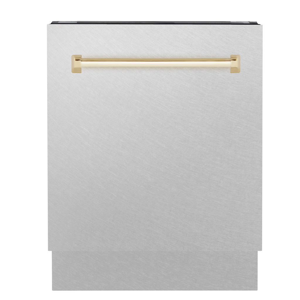 ZLINE Autograph Edition 24-inch Built-In Dishwasher with 3rd Rack - Satin Stainless Steel Panel & Polished Gold Handle - 51dBa Ultra Quiet - Perfect for Modern Kitchens & Open-Concept Homes (DWVZ SN 24 G)