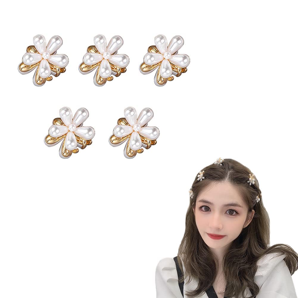 Elegant Pearl Hair Clips for Women & Girls - 6 Pack Mini Pearl Claw Clips with Floral Design, Perfect for Weddings, Parties & Everyday Use