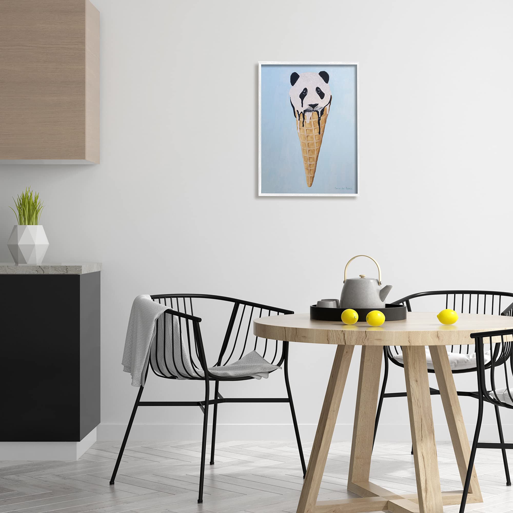 Stupell Industries Adorable Panda Bear Ice Cream Waffle Cone Wall Art - Cute Animal Decor by Coco de Paris - Perfect for Kids Room, Nursery & Ice Cream Shop Decor