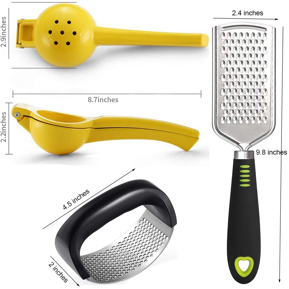 3-in-1 Stainless Steel Lemon Squeezer, Garlic Press & Hand Grater Set - Manual Citrus Juicer, Ginger Crusher & Cheese Grater for Kitchen, Baking & Cocktail Making - Perfect for Fruits, Vegetables, Nuts & Chocolate