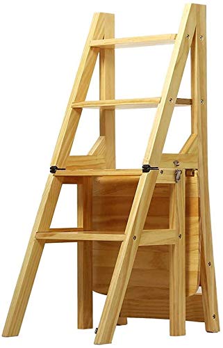 4-Step Folding Wooden Stool - Foldable Step Ladder Chair for Kitchen, Indoor Use, Multifunctional Flower Stand & Shoe Bench (Brown) - Perfect for Home, Office, and Small Spaces