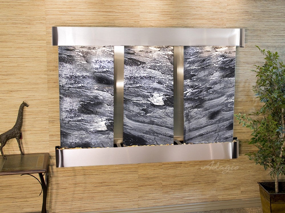 Adagio Olympus Falls Round Stainless Steel Black Spider Marble Bathroom Sink - OFR2007 | Modern Vanity Basin for Bathroom Remodel, Powder Room & Luxury Home Decor