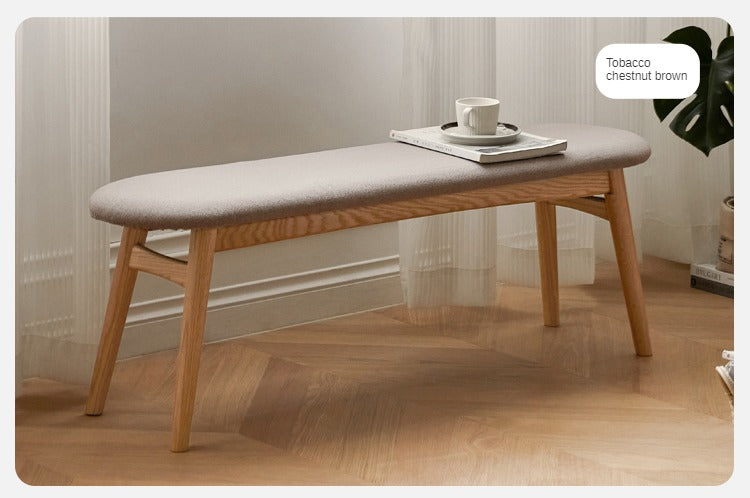 Solid Oak Wood Bench with Soft Cushion - Durable & Comfortable Seating for Living Room, Bedroom, or Entryway