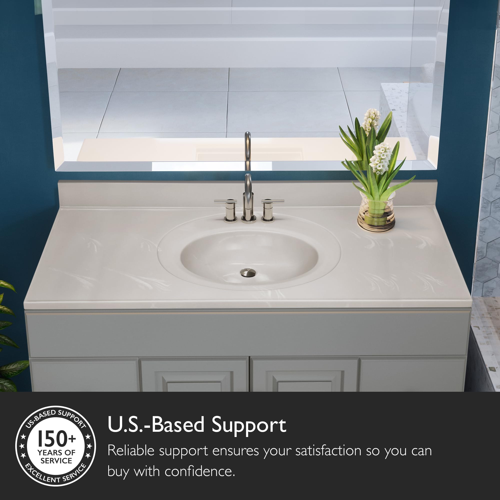 49-Inch Cultured Marble Bathroom Vanity Top with Backsplash - Ivory Swirl Design - Durable & Water-Resistant - Perfect for Modern Home Renovation & Bathroom Upgrade - Design House 586347
