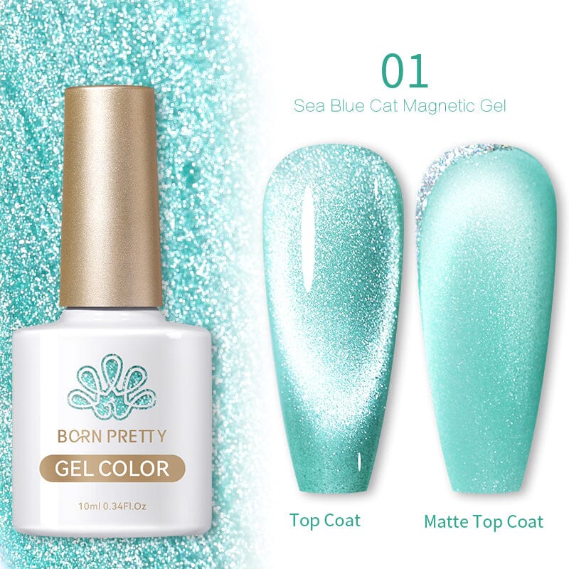 Sea Blue Cat Magnetic Gel Polish 10ml - UV LED Nail Art Kit for Salon & Home Manicure - Long Lasting Nail Polish for Professional & DIY Use