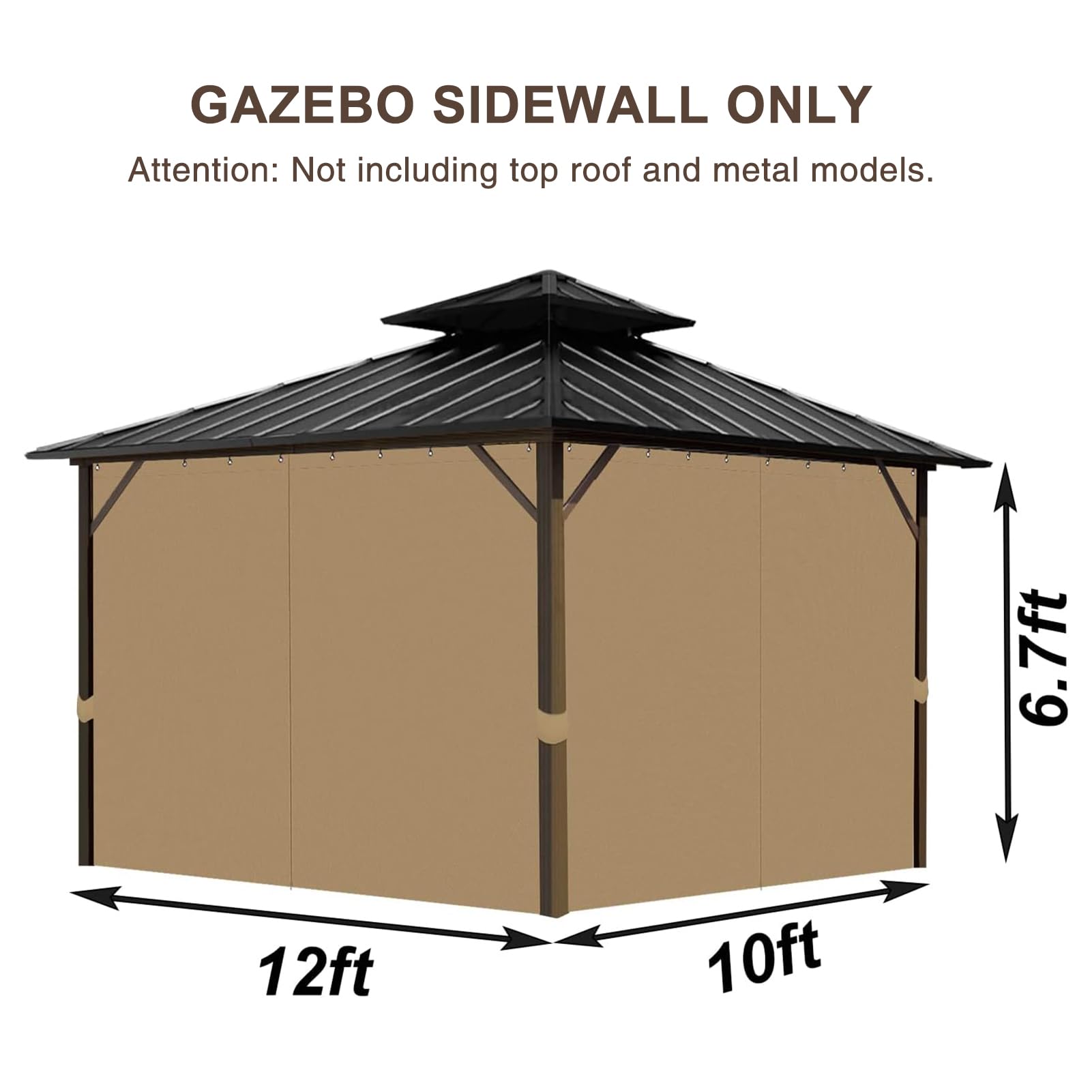 10'x12' Waterproof Gazebo Curtains - Khaki Universal Replacement Side Panels (4-Panel Set) with Zipper for Outdoor Patio, Garden & Backyard Use - Perfect for Sun Protection & Privacy