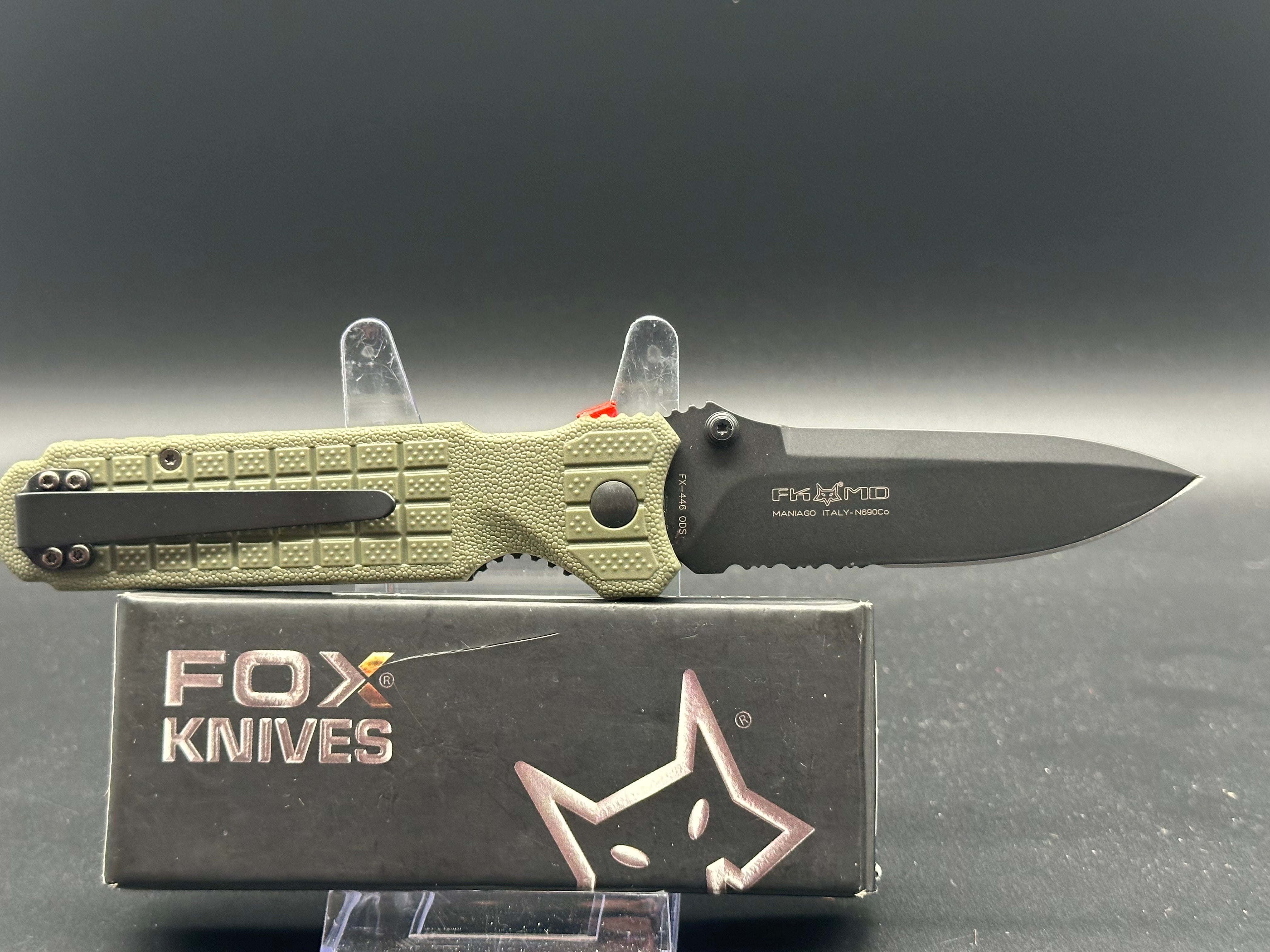 Fox Knives PREDATOR II Liner Lock Folding Knife - OD Green Tactical EDC Pocket Knife for Outdoor Camping, Hunting & Survival Gear