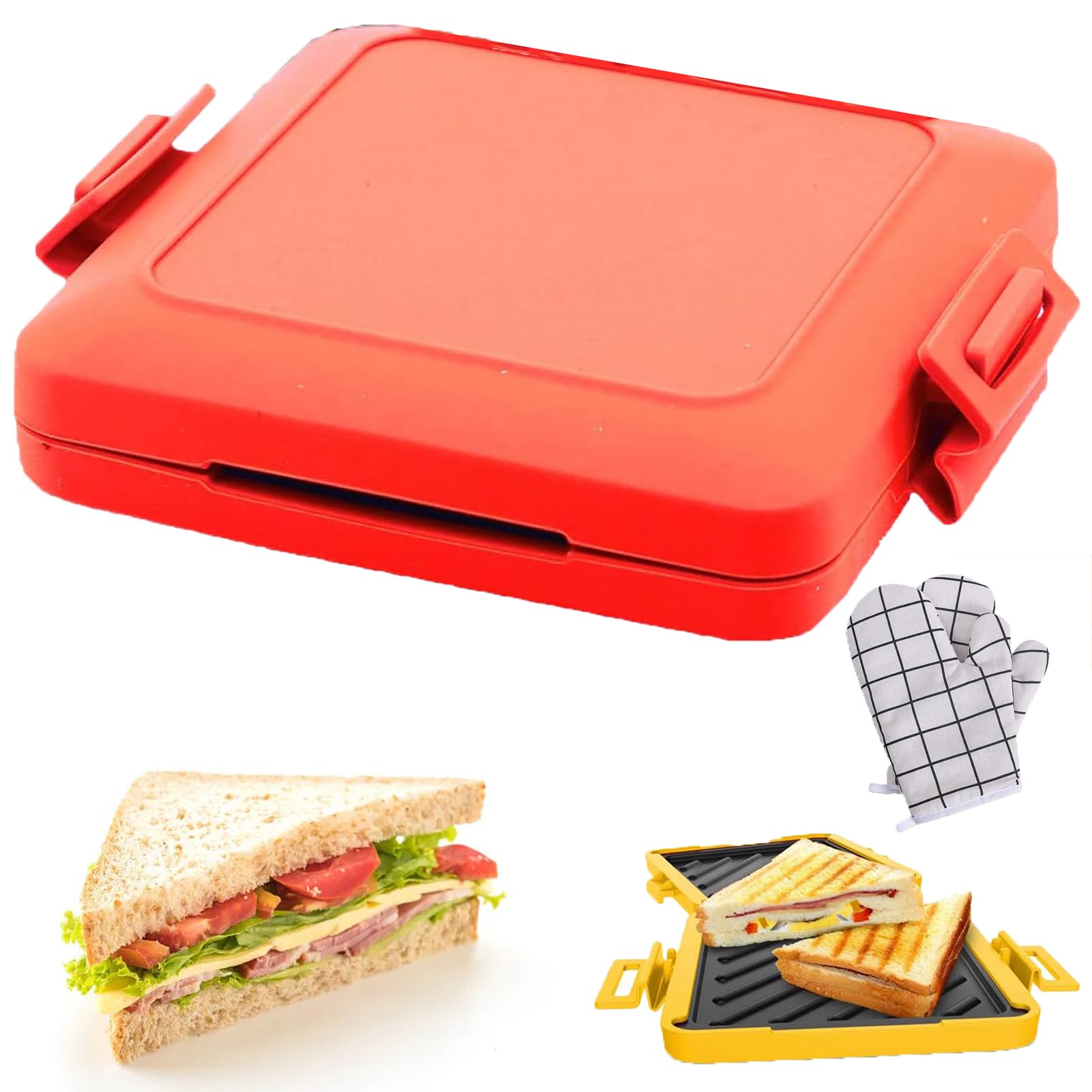 Microwave Toastie Sandwich Maker - Adjustable Silicone Straps, No Electricity Needed, Wireless (Red) | Perfect for Quick Lunches, Office Snacks & Dorm Room Meals