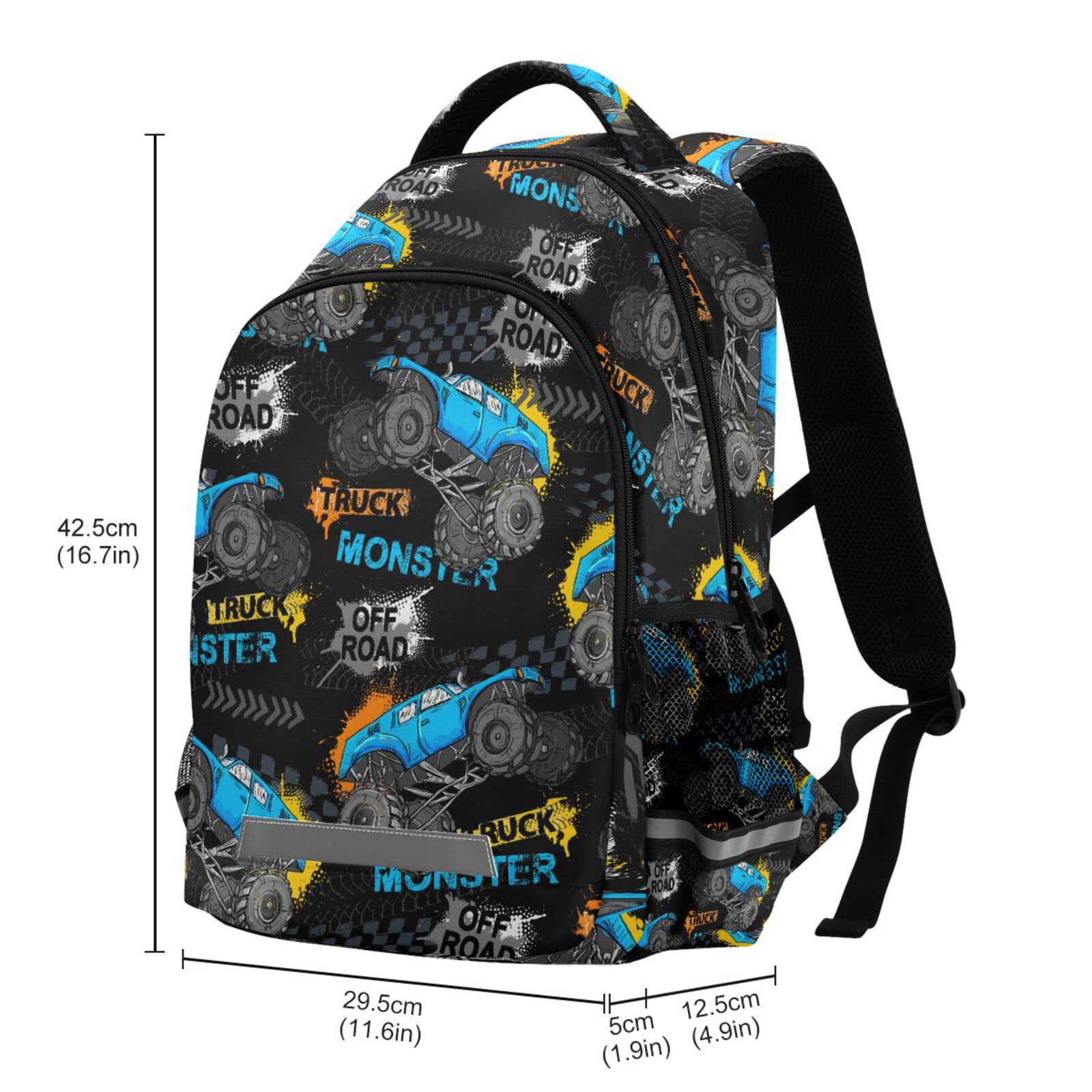 Monster Truck Backpack for Boys & Girls - Durable School Backpack for Kids, Elementary Bookbag, Travel Rucksack - Perfect for School, Hiking, and Daily Adventures
