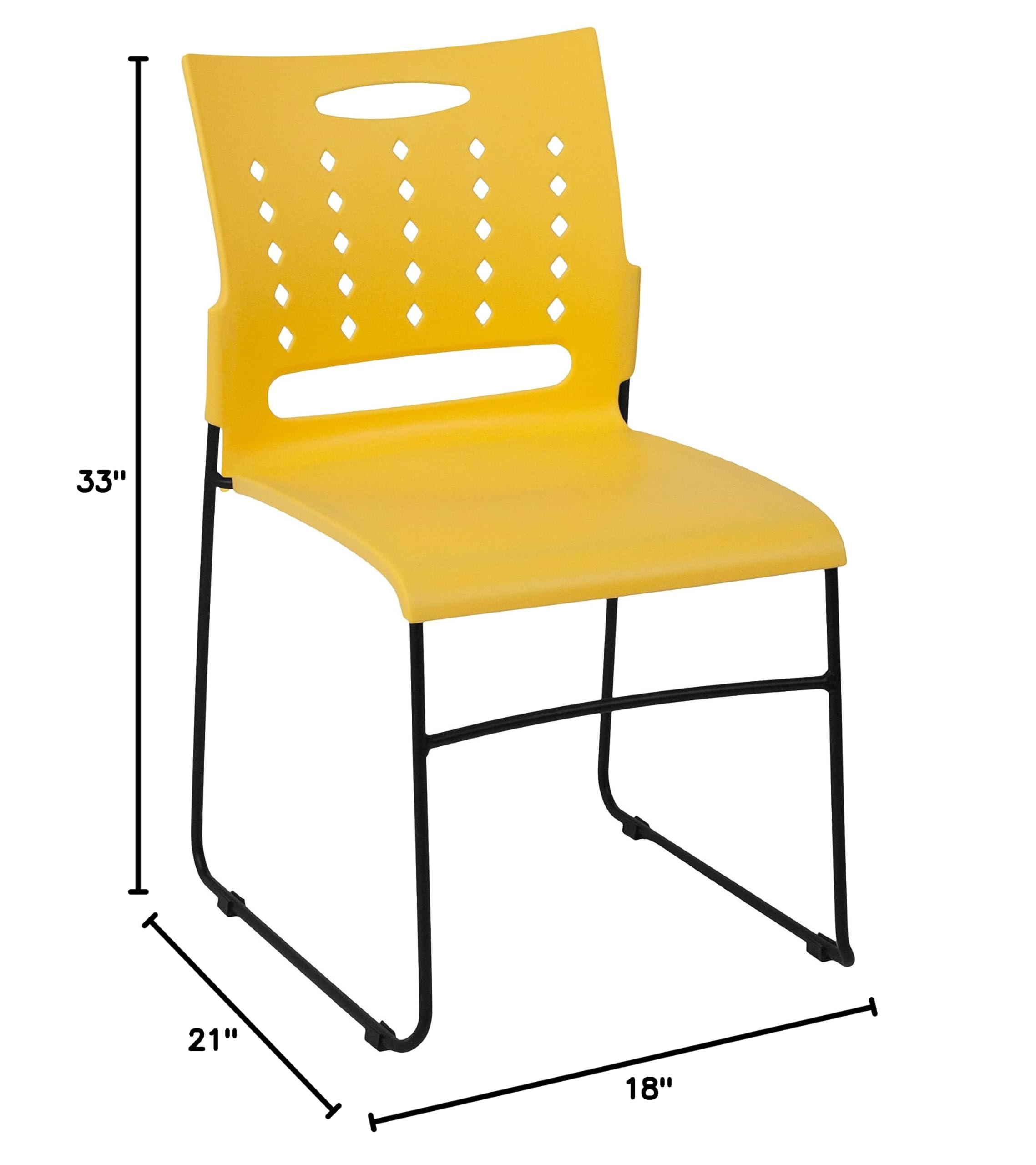 Flash Furniture 5-Pack HERCULES Series 881 lb. Capacity Yellow Sled Base Stackable Chairs with Air-Vent Back - Heavy Duty Stacking Chairs for Events, Classrooms & Conference Rooms