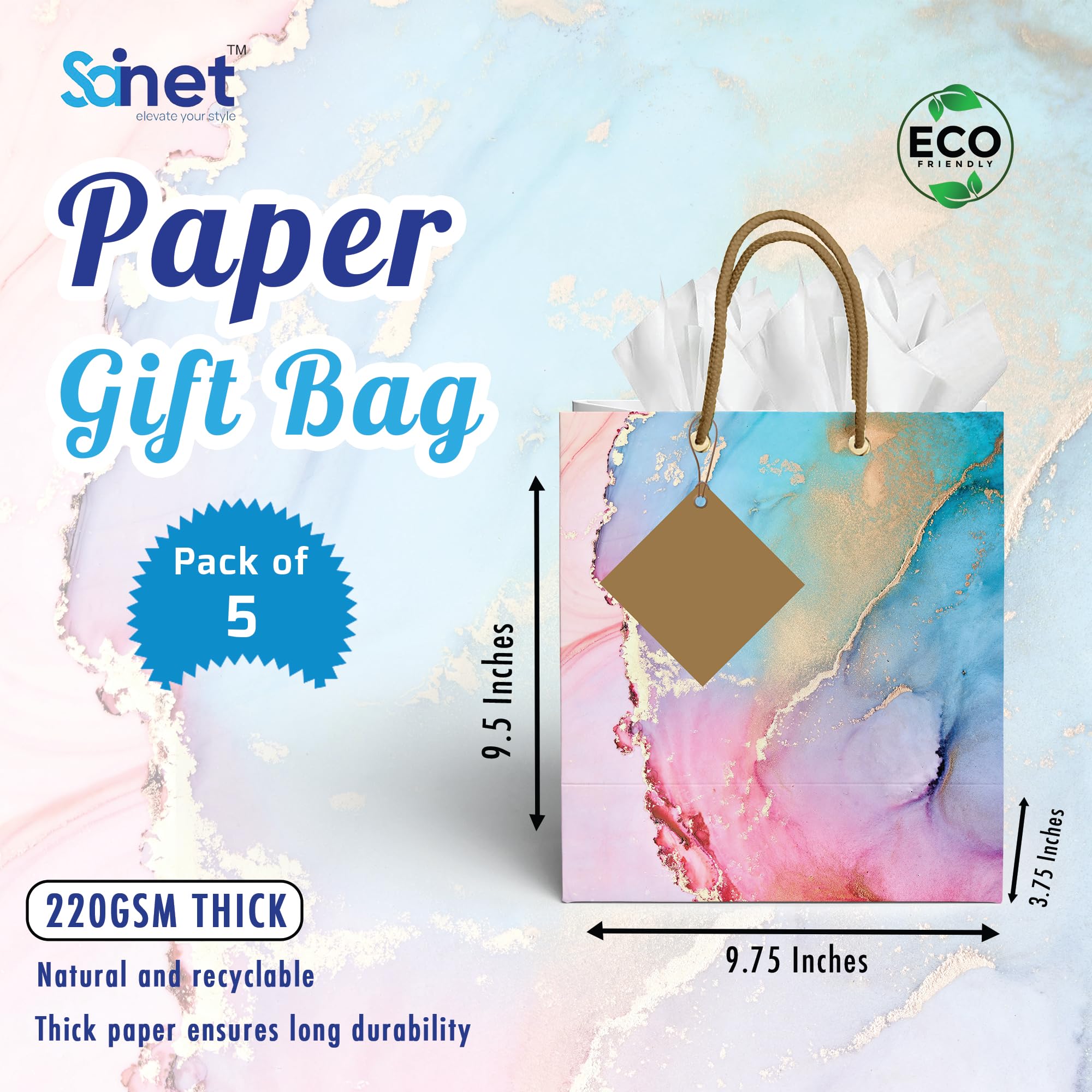 Sainet™ Gift Bags with Thank You Card - Pack of 5 for Party Favors