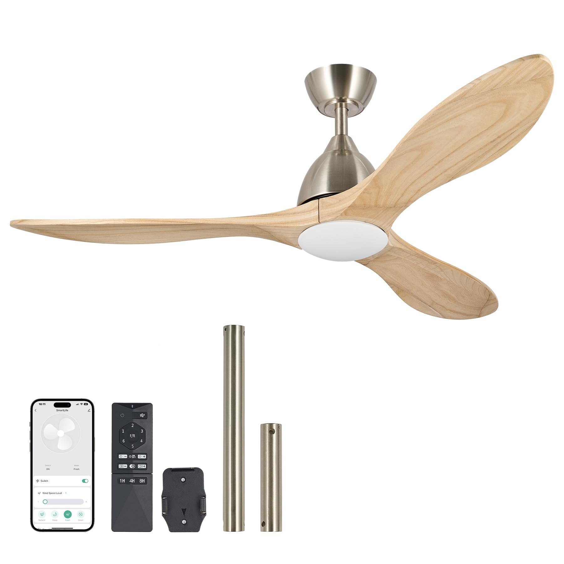 VONLUCE 52 Inch Smart Ceiling Fan with Light - Remote/APP/Alexa Control, 3 Blades, 6 Speeds, Quiet Reversible DC Motor, Wood Finish - Perfect for Bedroom, Living Room & Farmhouse (Nickel)