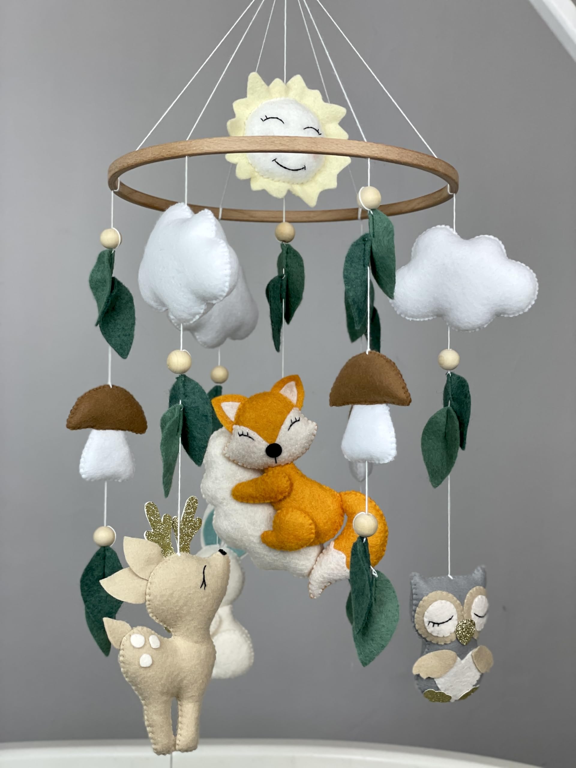 Woodland Animals Crib Mobile - Fox, Mushroom & Forest Nursery Mobile for Baby Boys & Girls | Neutral Felt Hanging Mobile | Perfect Newborn Gift for Nursery Decor & Baby Shower