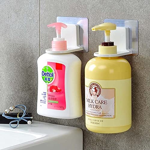 SQUICKLE 2-Pack Wall Mounted Bottle Hook Holder - Self Adhesive Suction Cup Hook for Shampoo, Hand Soap & Sanitizer Dispensers - Strong Sticky Magic Sticker for Bathroom, Kitchen & Shower Organization (Perfect for Small Spaces & Clutter-Free Home)