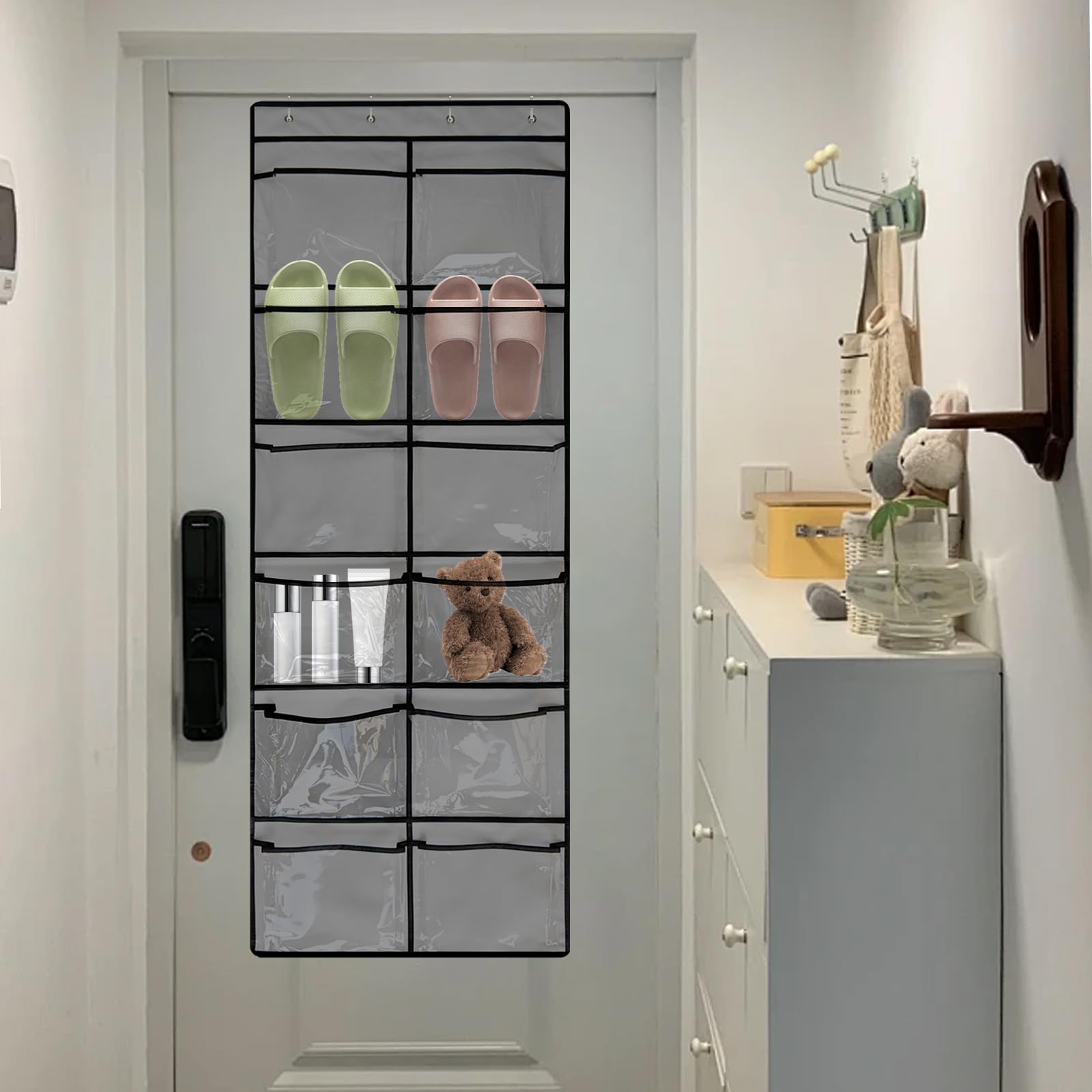 Breathable Mesh Over The Door Shoe Organizer with 12 Pockets - Large Hanging Closet Storage for Men & Women - Perfect for Bedrooms, Closets & Small Spaces - Grey