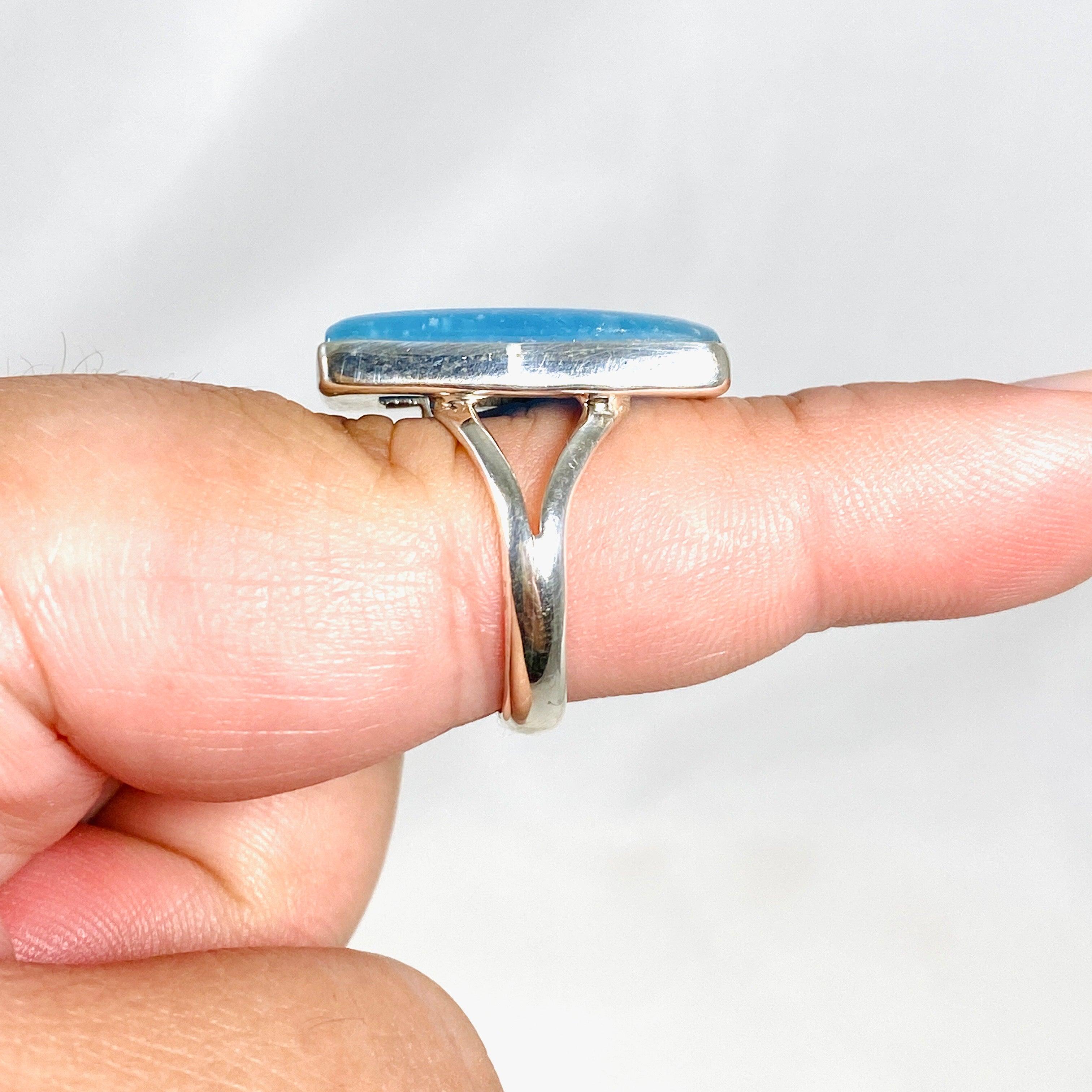 Natural Hemimorphite Rectangular Ring - Size 8 Silver Jewelry KRGJ3116 | Healing Crystal Ring for Meditation & Energy Balancing