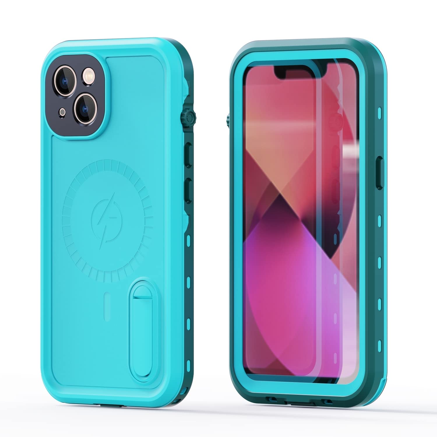 TIPIWME Rugged Waterproof iPhone 13 Case (6.1 Inch) with Kickstand & Built-in Screen Protector - Shockproof, Dustproof Heavy Duty Protective Cover for Outdoor, Work & Travel