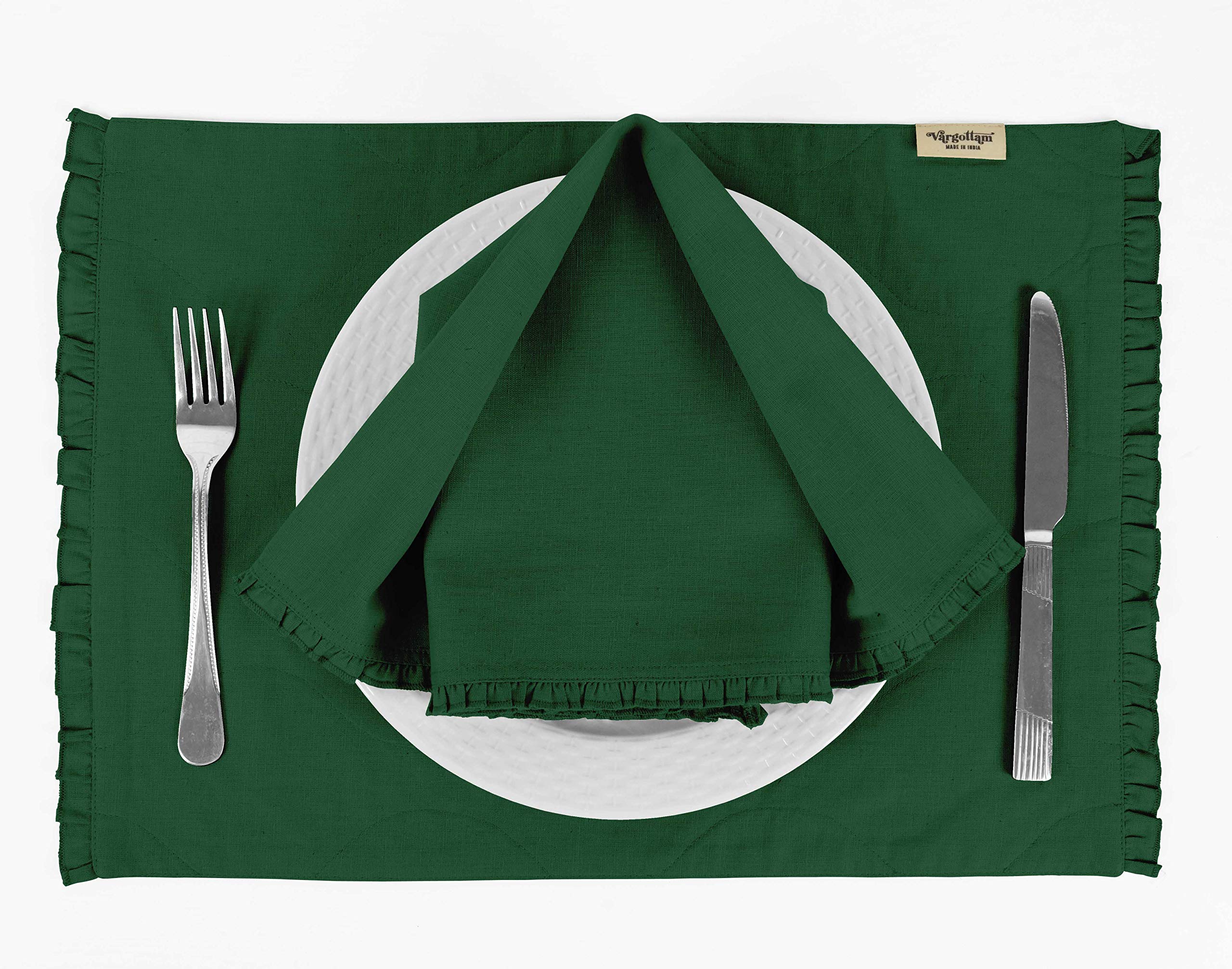 Eco-Friendly Dark Green Solid Washable Placemats & Napkins Set - 6-Piece Table Decor for Dining Room, Kitchen, Party & Holiday Gatherings