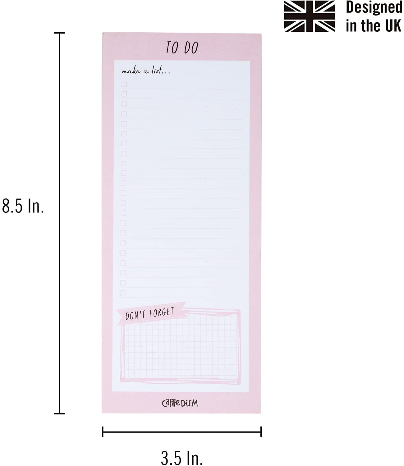 Pukka Pad Carpe Diem Magnetic To-Do List Memo Pad - 60 Sheets, 8.5 x 3.5 Inches, Ballerina Pink - Perfect for Grocery Lists, Shopping Lists, Office Tasks & Fridge Organization