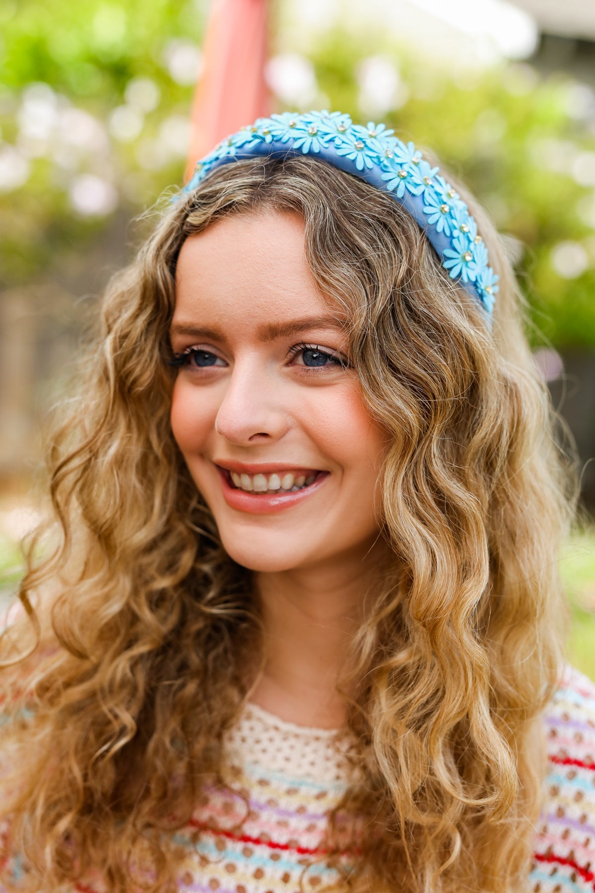 Blue Satin Daisy Rhinestone Headband for Women - Sparkling Hair Accessory for Weddings, Parties & Special Occasions