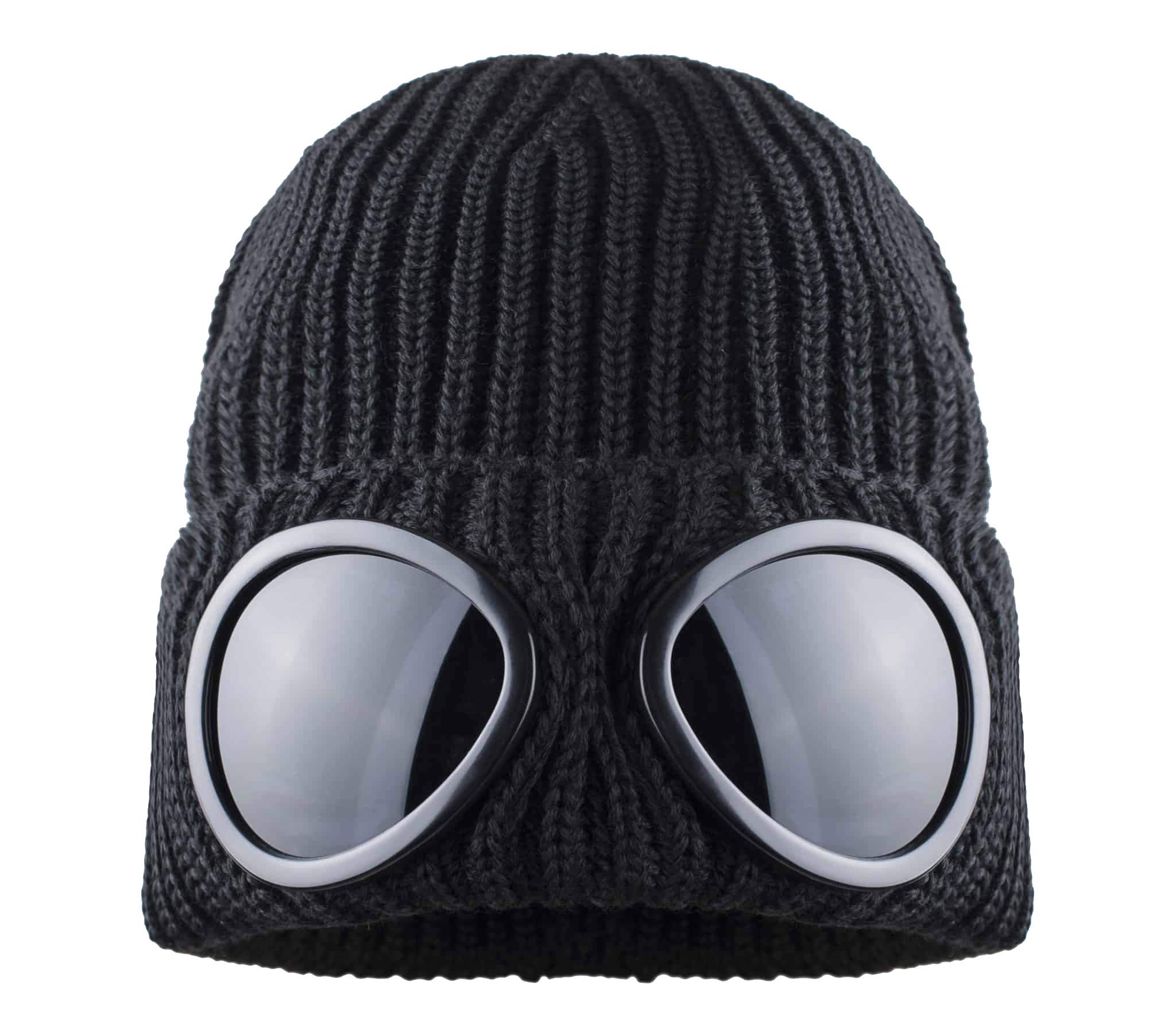 BIGFOOT Winter Beanie Hat with Goggles - Ribbed Knit Cuff Unisex Black Skiing Snowboarding Outdoor Activities