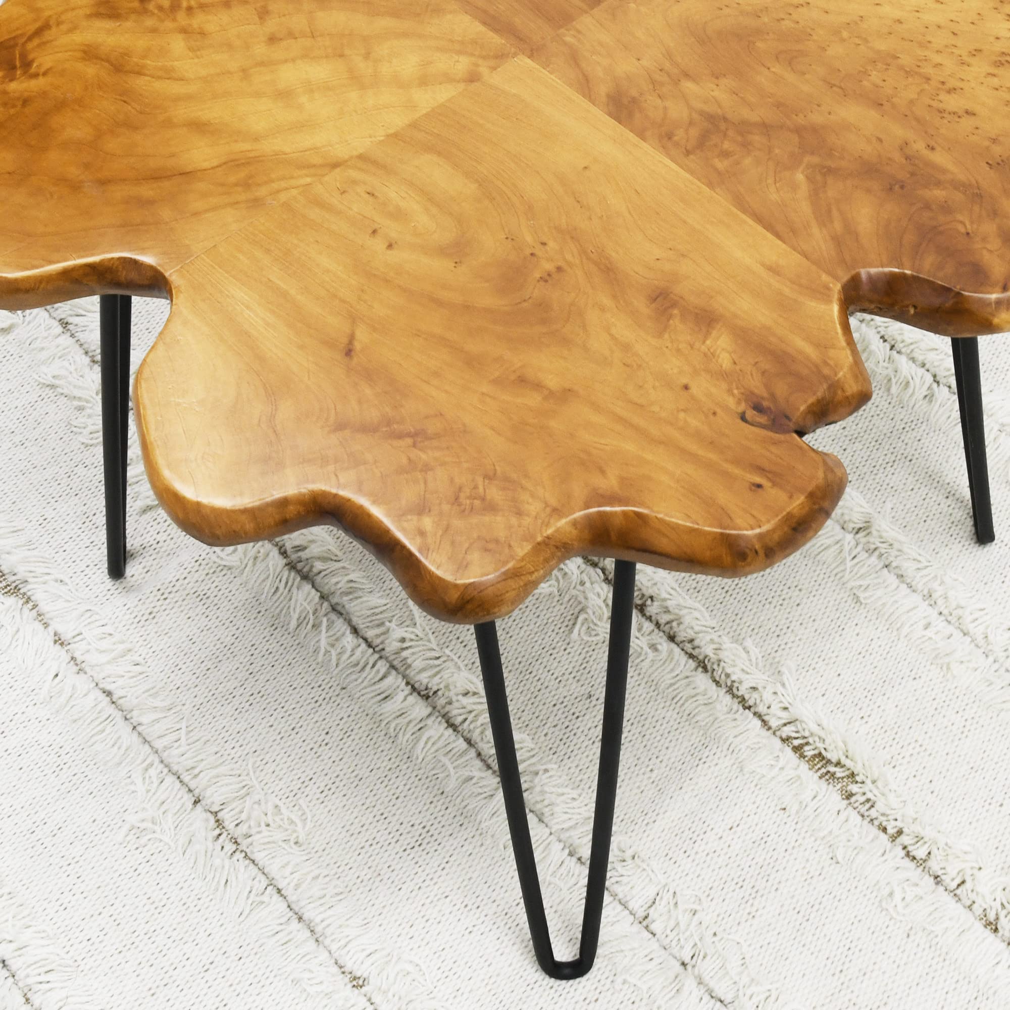Rustic Cedar Wood Coffee Table with Four-Leaf Clover Pattern - 27