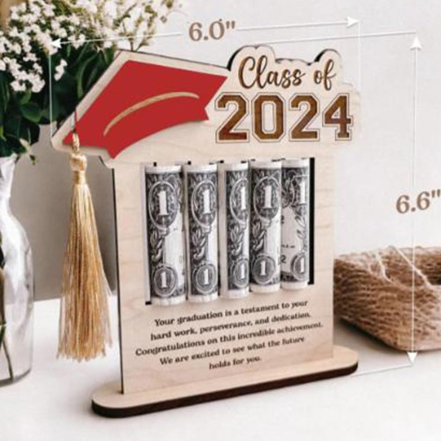 2024 Graduation Wallet & Cash Clip Set - Personalized Wooden Graduation Card Box - Unique Graduation Gift for Students - Perfect for Graduation Parties & Celebrations (Green) - Ideal for Commencement, Gifts & Money Storage