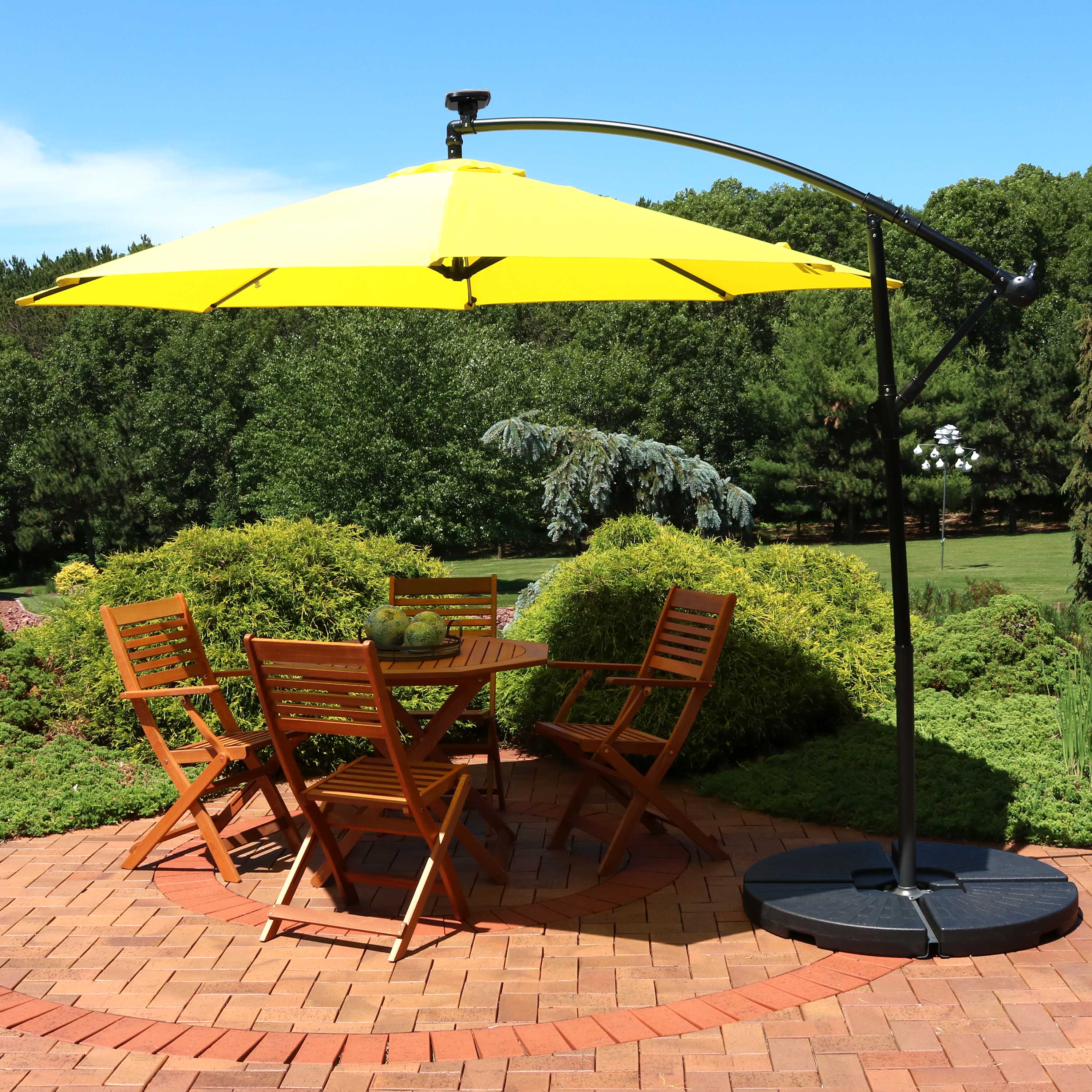 Sunnydaze 10-Foot Offset Patio Umbrella with Solar-Powered LED Lights - Perfect for Outdoor Dining, Poolside Lounging, and Backyard Relaxation