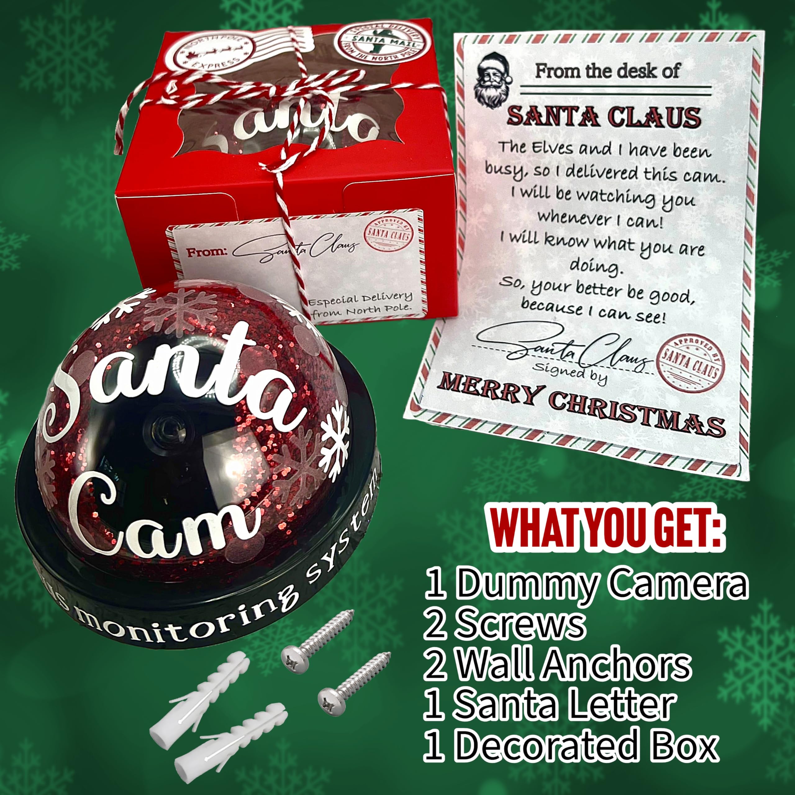 Santa Fake Security Camera with Red Flashing LED - Christmas Decorative Dummy Camera for Home & Office Surveillance (Holiday Theft Deterrent, Festive Home Security)
