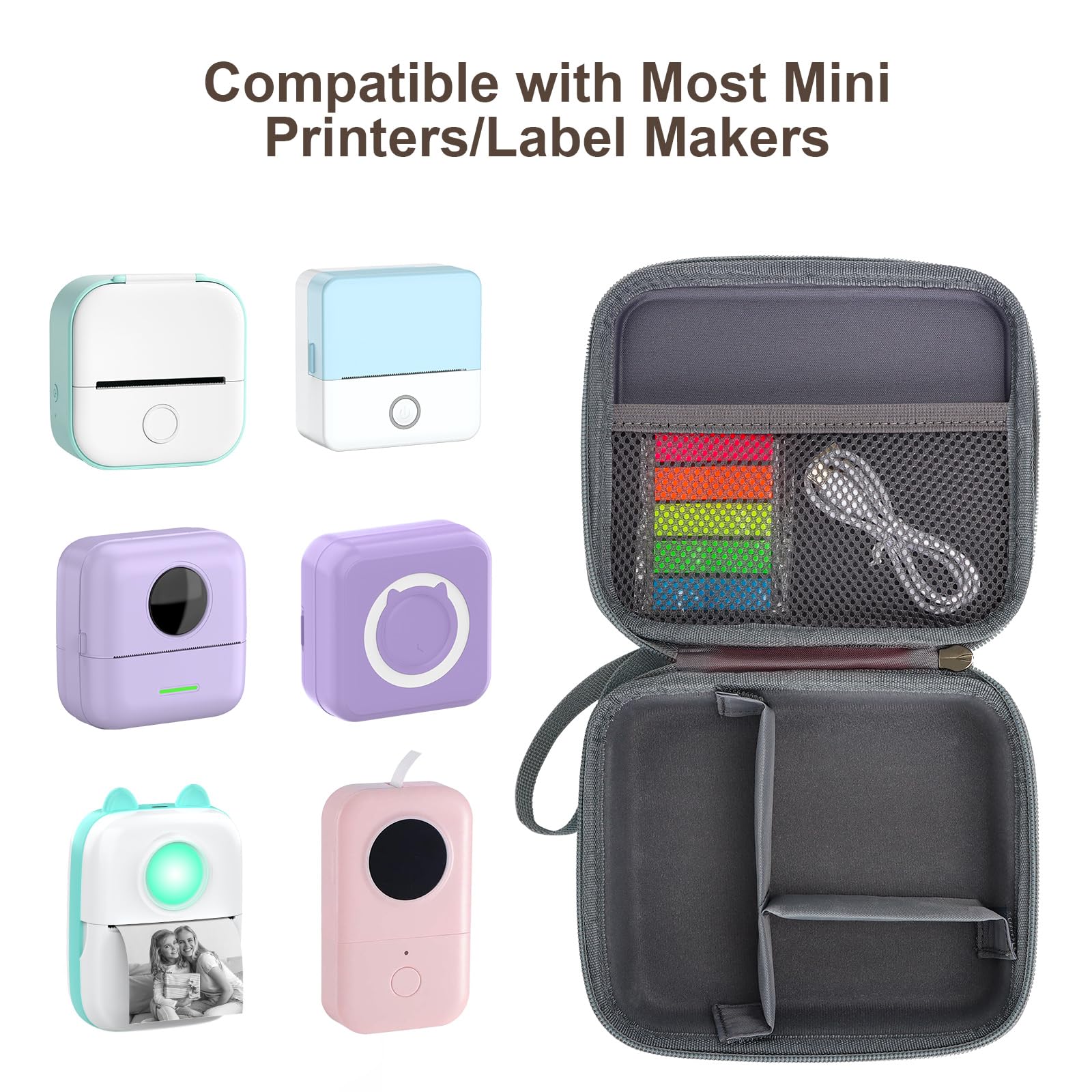 Phomemo T02/Memoking/HUIJUTCHEN Mini Sticker Printer Carrying Case - Portable Hard Travel Storage for Label Maker & Thermal Printer Paper (Pink) - Perfect for Home, Office, School & Travel Organization