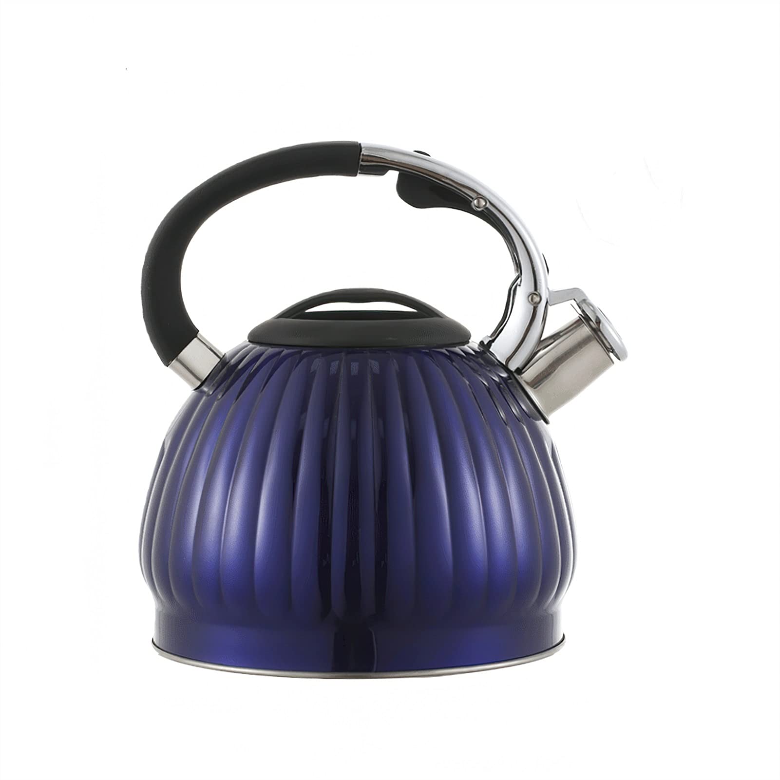 3L Stainless Steel Whistling Tea Kettle - Large Pumpkin Design with Heat-Proof Handle, Food Grade Stovetop Teapot for Gas & Electric Stoves (Blue) - Perfect for Home Kitchen, Tea Parties & Gift Giving