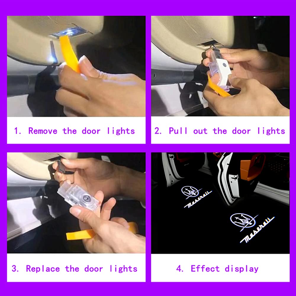 Maserati Levante 2016-2023 Car Door Logo Projector Lights - 4 Pcs Ghost Welcome Puddle Lights Replacement Accessories for Enhanced Night Visibility & Luxury Style