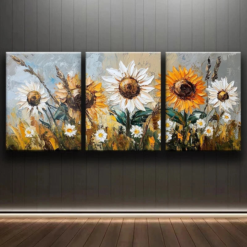 3-Piece Abstract Sunflower Yellow & White Metal Wall Art - Ready to Hang Modern Home Decor for Living Room, Bedroom & Office