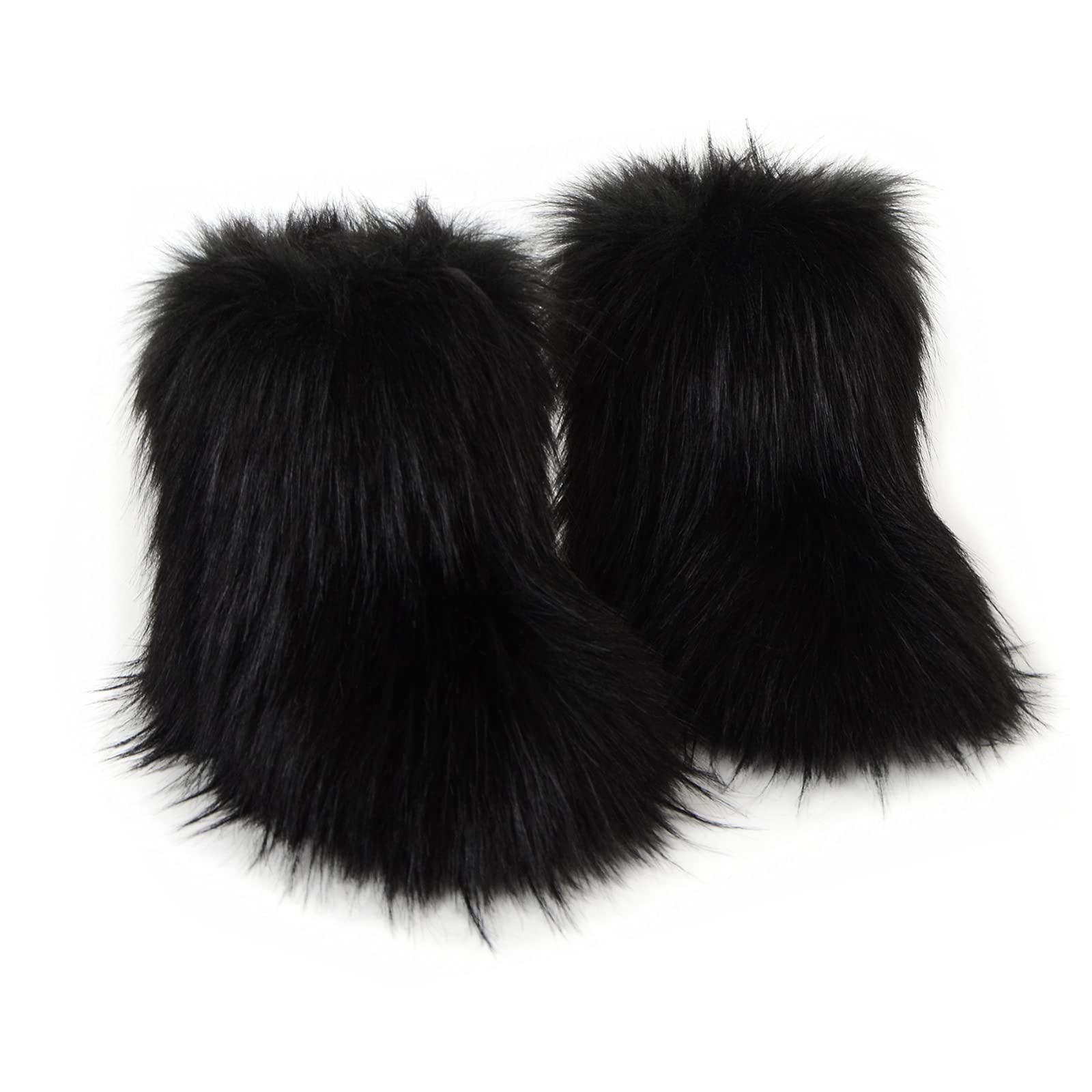 QMFUR Kids Winter Snow Boots for Girls & Boys - Furry Fluffy Suede Faux Fur Mid-Calf Boots - Warm Comfortable Flat Shoes for Outdoor Play & Snow Days - Perfect for School, Winter Walks & Cold Weather Activities