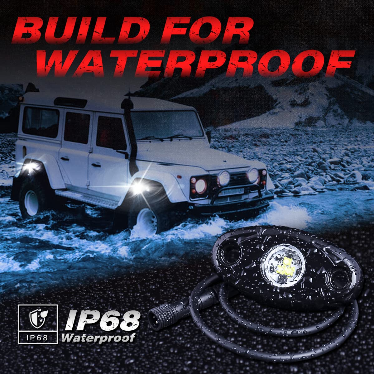 12PCS R1 White LED Rock Lights Kit with Switch & Wiring Harness - Waterproof Shockproof Off-Road Lighting for Jeep, Truck, ATV, UTV, SUV, Boat (12V-32V DC) - Perfect for Night Off-Roading, Underbody Accent Lighting & Vehicle Customization