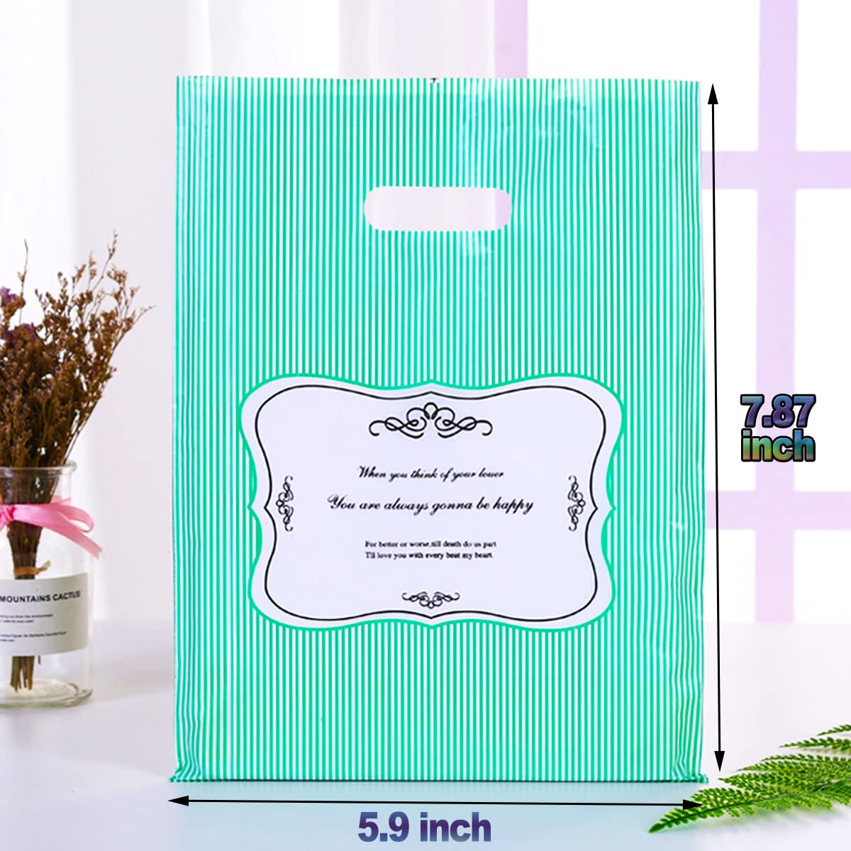 50 Pack Blue Thank You Bags with Die-Cut Handles 5.9