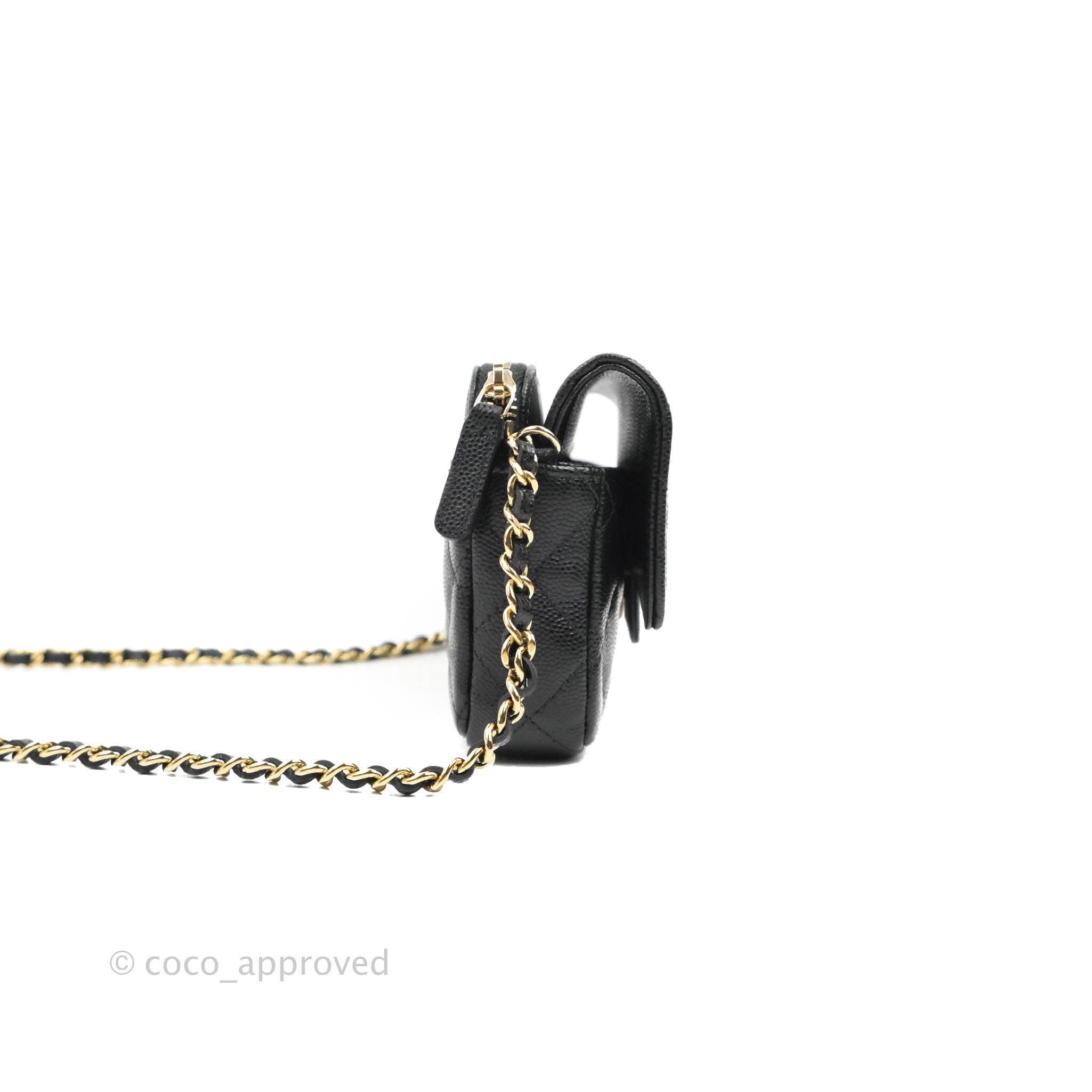 Chanel Classic Flap Phone Holder With Chain - Black Caviar Leather & Gold Hardware 22A - Luxury Phone Crossbody Bag for Women, Perfect for Parties & Daily Use