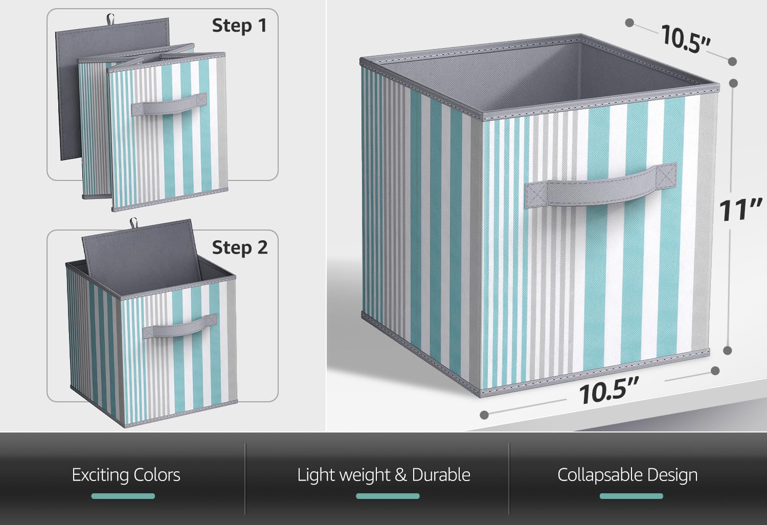 Sorbus 11 Inch Foldable Fabric Storage Cubes (Set of 6) - Collapsible Cloth Bins for Shelves, Toy Organizer, Closet & Nursery - Aqua Pattern Home Organization Bins for Bedroom, Kids Room & Playroom Storage Solutions