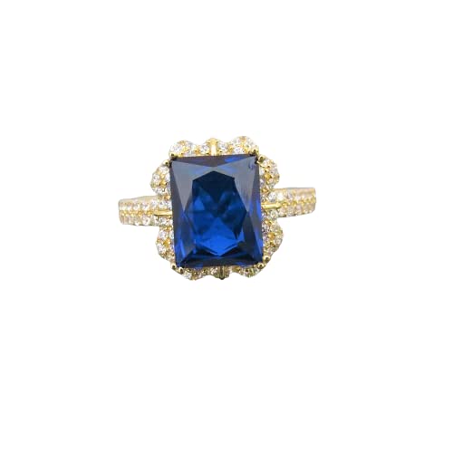 BeBold 2 Carat Radiant Cut Lab-Created Blue Sapphire Engagement Ring for Women - 14K Yellow Gold Plated Solitaire Ring - Perfect for Proposals, Anniversaries & Special Occasions