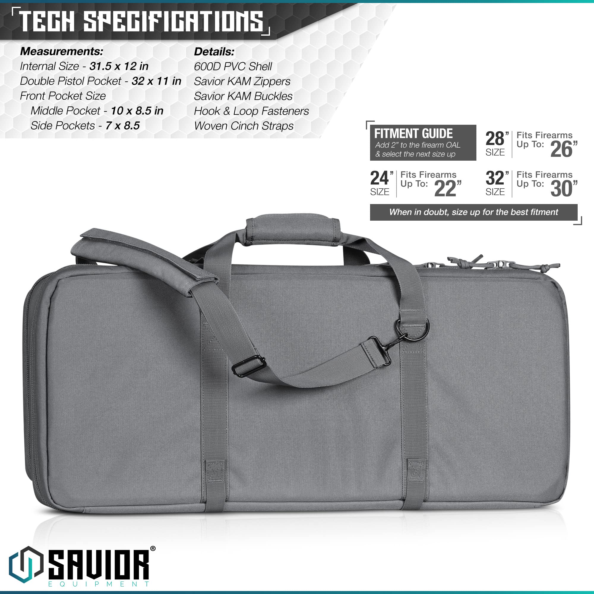 Savior Equipment 36 Inch Tactical Double Rifle Gun Bag - American Classic Pistol Transport Case with Adjustable Backpack Straps, Ash Gray - Perfect for Hunting, Shooting Range & Outdoor Adventures