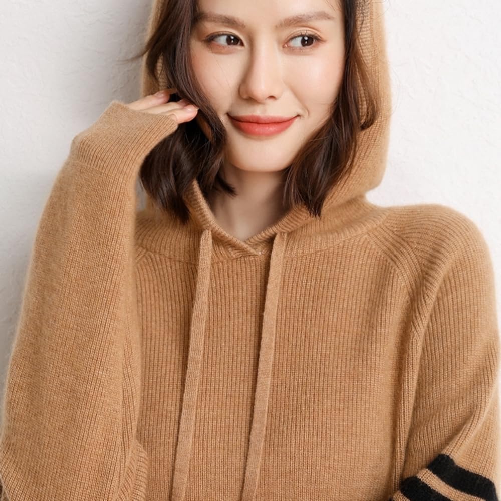 Premium Women's Long Sleeve Hoodie - Soft Cashmere & Wool Blend Pullover Sweater for Winter Warmth | Cozy Lounge Wear & Outdoor Activities