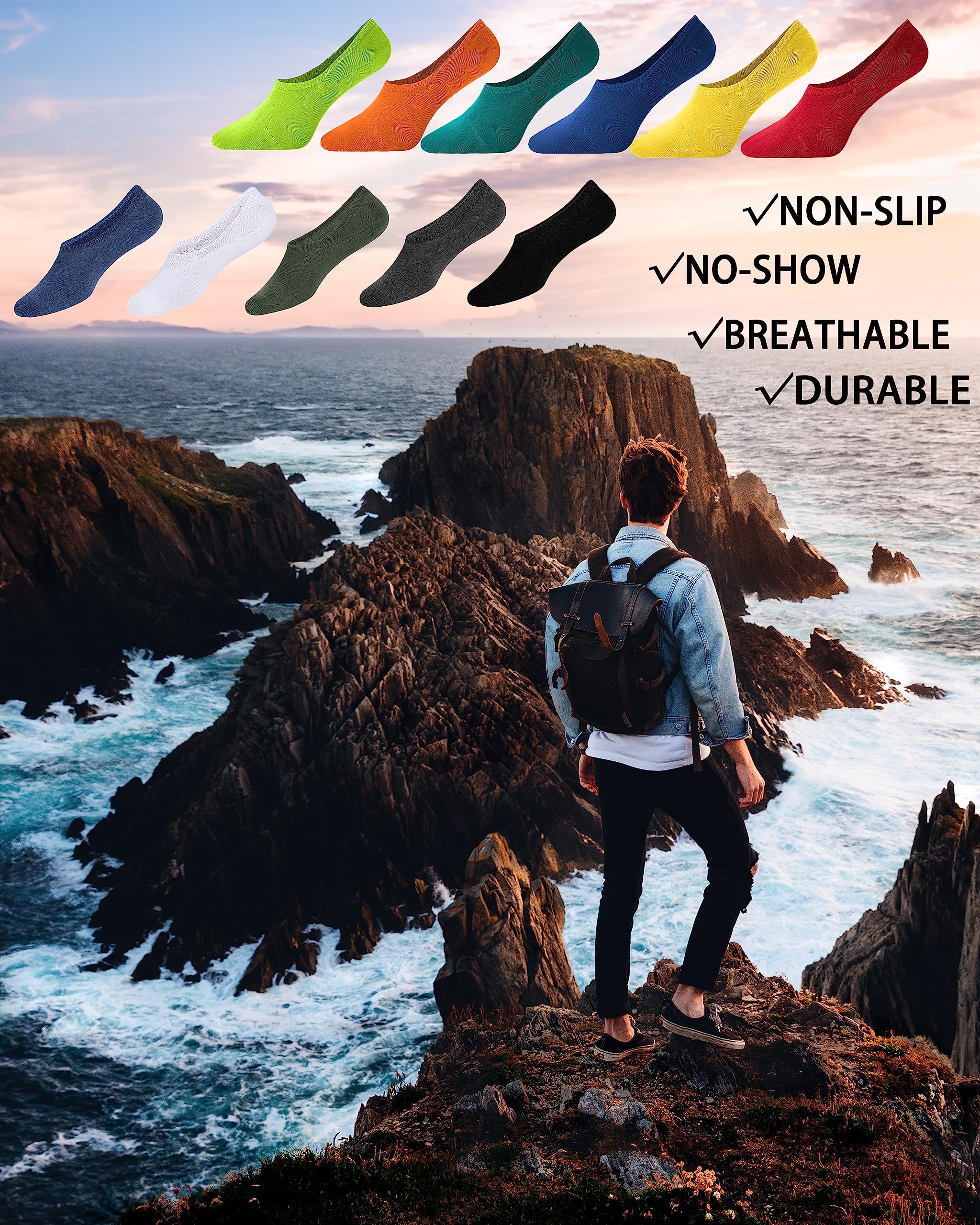 WHISPER DEER No Show Socks for Men - Invisible Low Cut Loafer & Sneaker Socks with Non-Slip Grip - Perfect for Dress Shoes, Loafers and Casual Wear